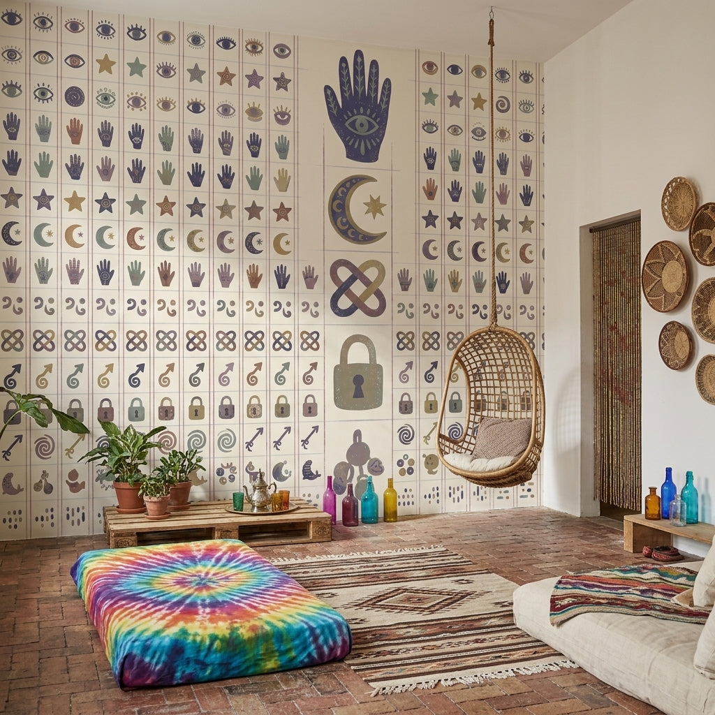 Boho Talisman Wallpaper Evil Eye Removable Crescent Moon Wall Decor