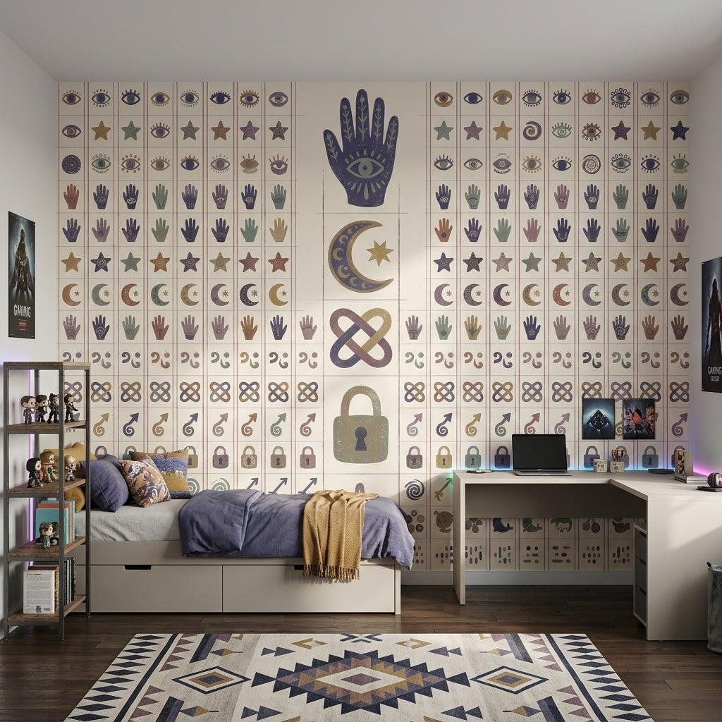 Boho Talisman Wallpaper Evil Eye Removable Crescent Moon Wall Decor