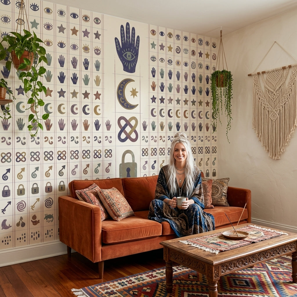 Boho Talisman Wallpaper Evil Eye Removable Crescent Moon Wall Decor