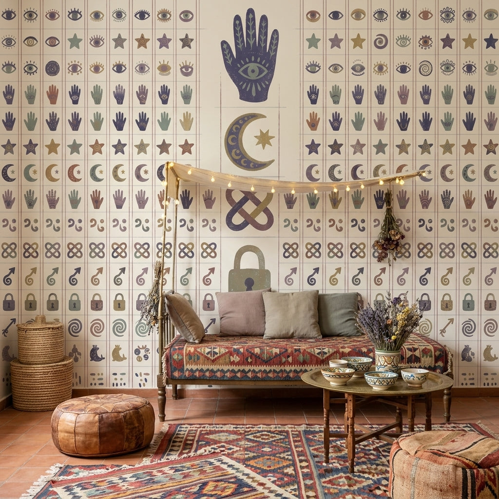 Boho Talisman Wallpaper Evil Eye Removable Crescent Moon Wall Decor
