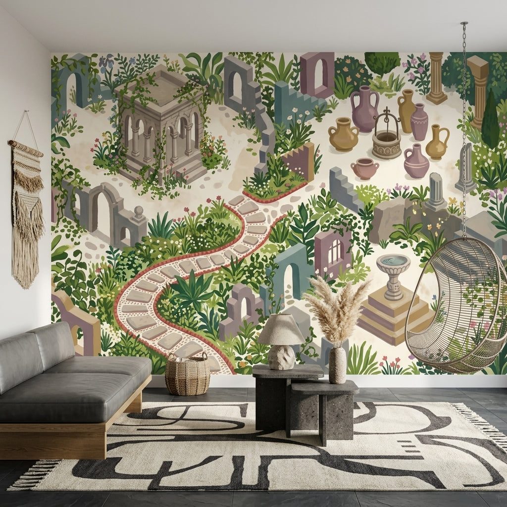 Walls Wallpaper Stone Ruins Garden Removable Wall Decor