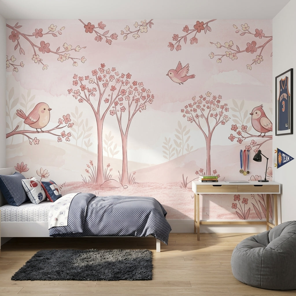 Blossom Trees Wallpaper Pastel Spring Garden Wall Mural