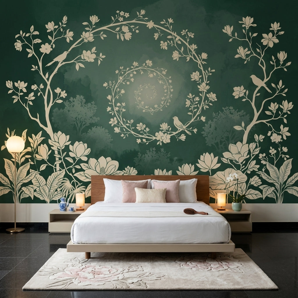 Wreath Spiral Wallpaper Floral Vines Moody Forest Wall Mural