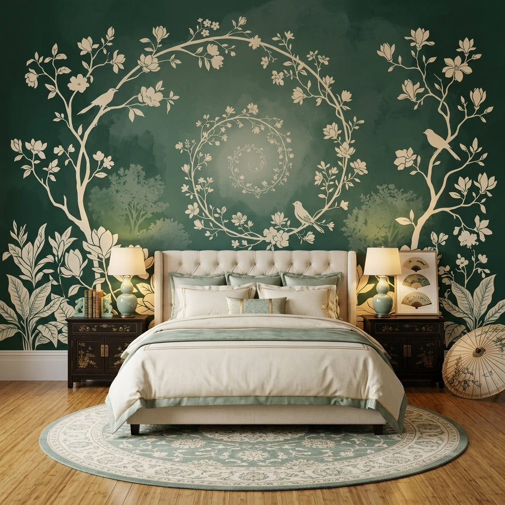 Wreath Spiral Wallpaper Floral Vines Moody Forest Wall Mural