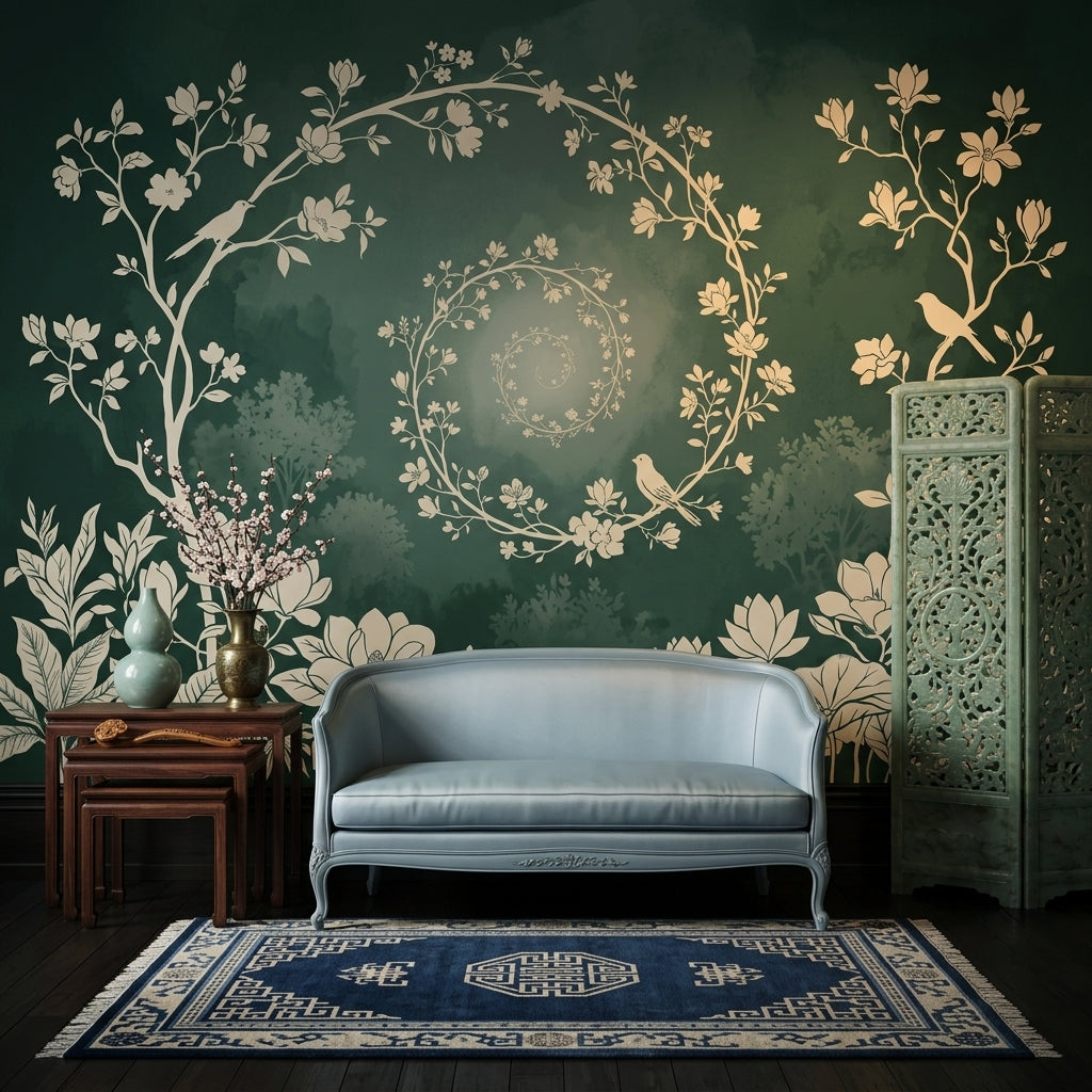 Wreath Spiral Wallpaper Floral Vines Moody Forest Wall Mural