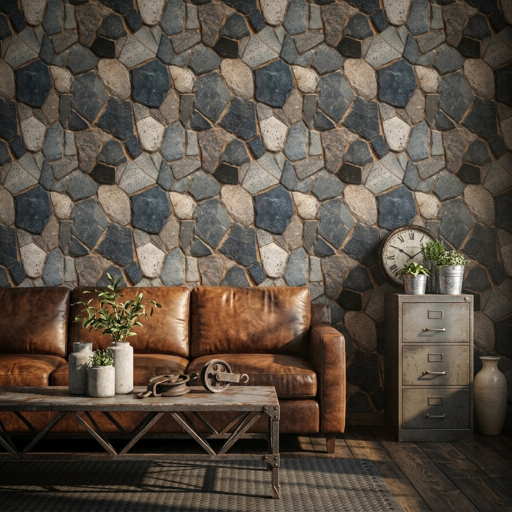 Irregular Flagstone Wallpaper Rock Wall Masonry Removable Wall Decor