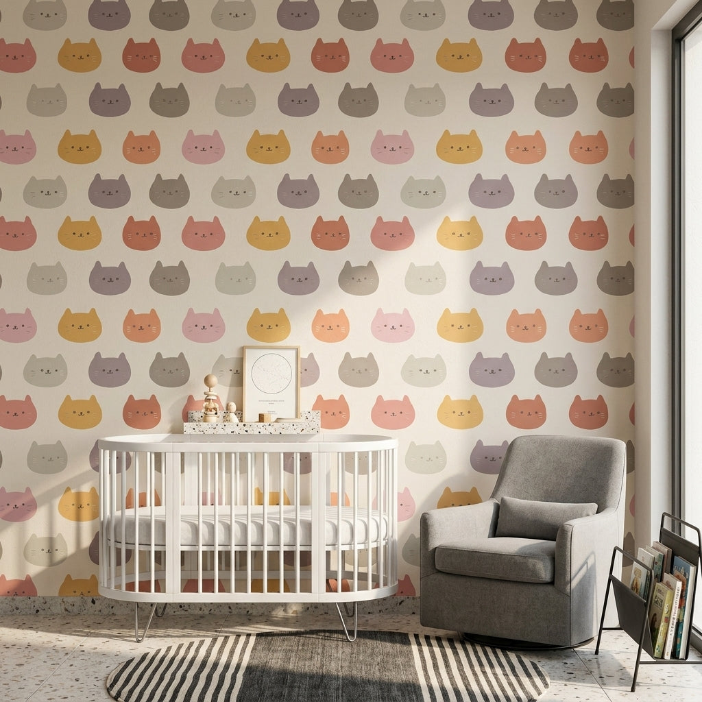 Cute Cats Wallpaper Animal Print Pastel Removable Wall Decor