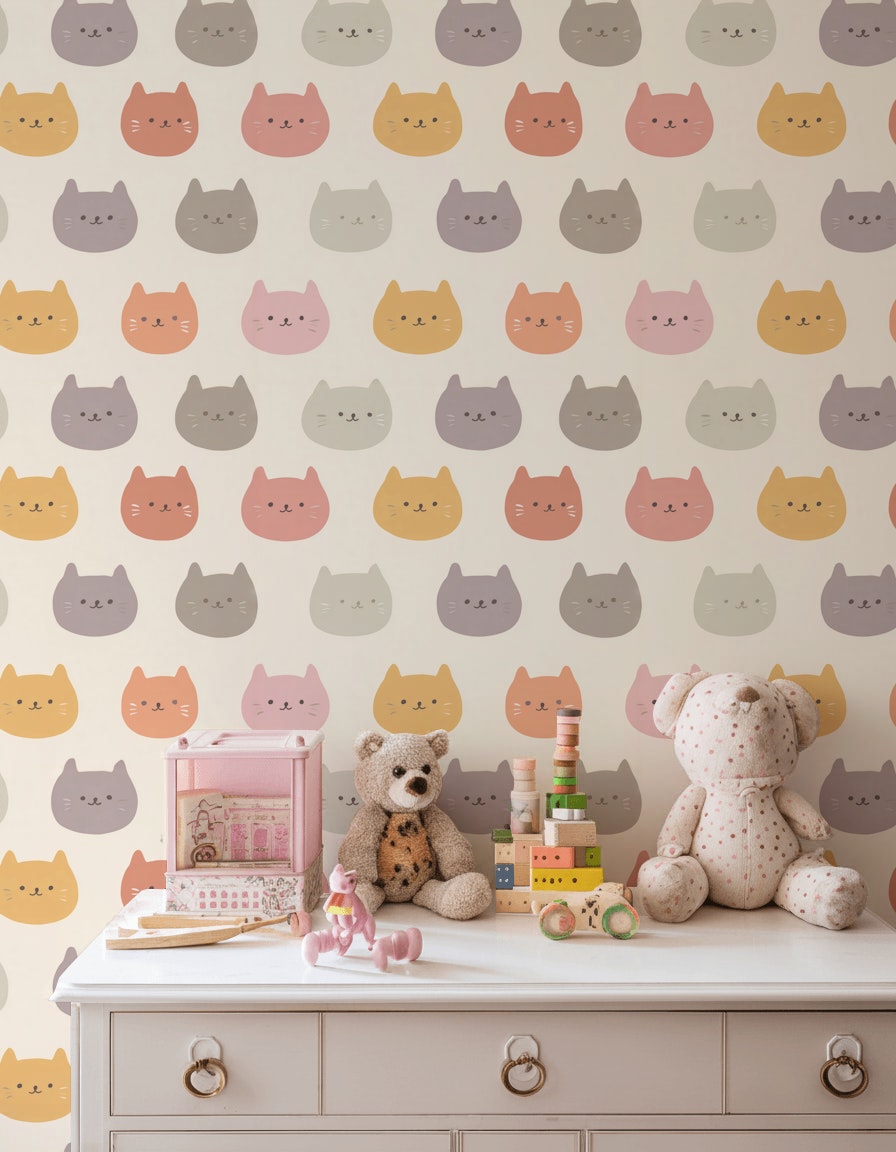 Cute Cats Wallpaper Animal Print Pastel Removable Wall Decor