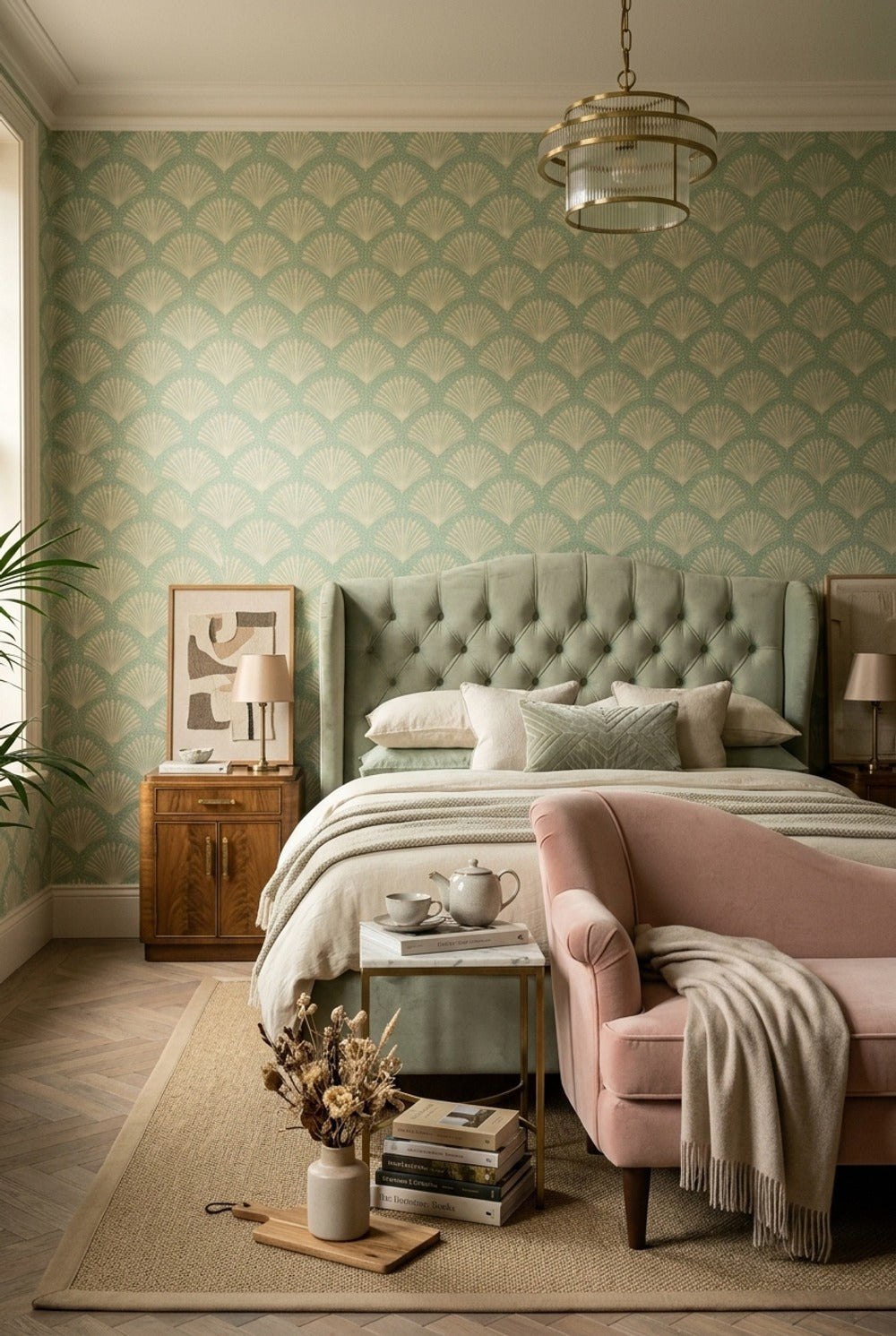 Fan Palm Wallpaper Botanical Seafoam Green Decorative Mural