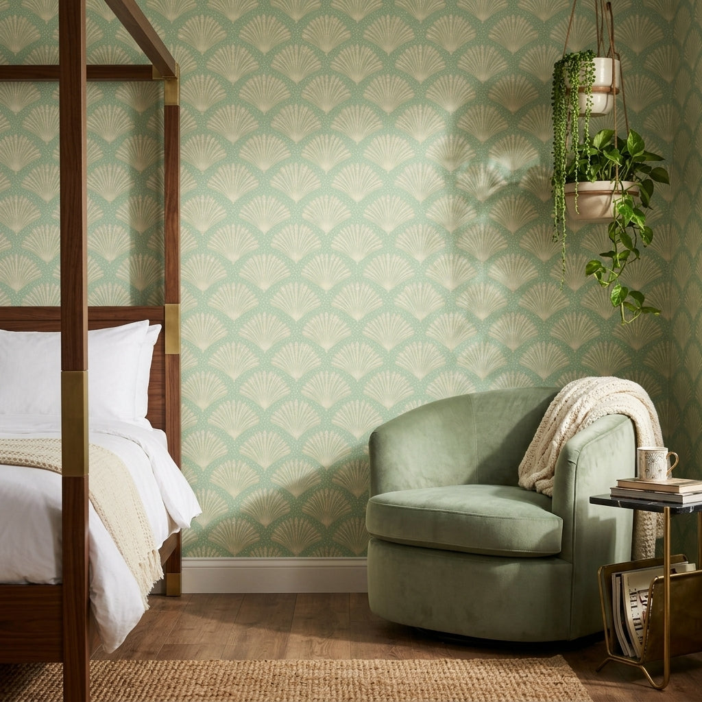 Fan Palm Wallpaper Botanical Seafoam Green Decorative Mural