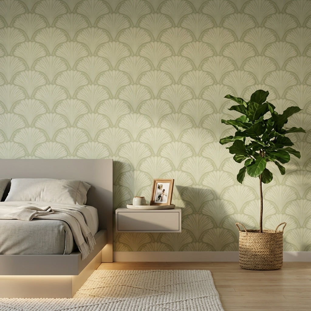 Art Deco Wallpaper Fan Motif Removable Ginkgo Leaf Wall Decor
