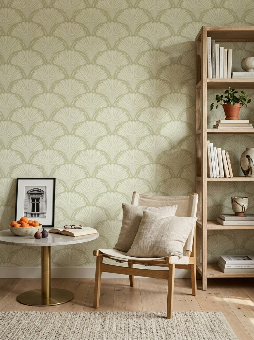 Art Deco Wallpaper Fan Motif Removable Ginkgo Leaf Wall Decor