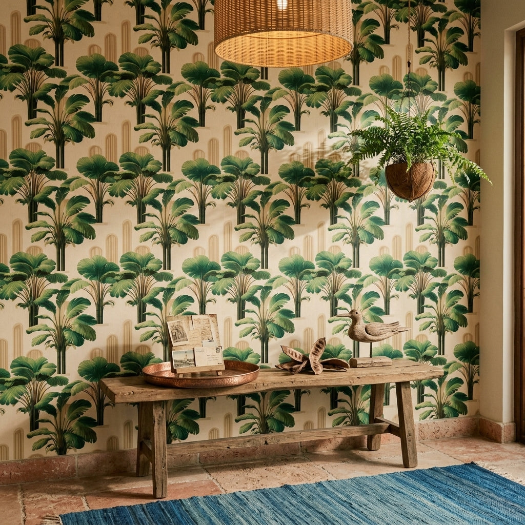 Tropical Wallpaper Botanical Palm Leaves Removable Wall Decor