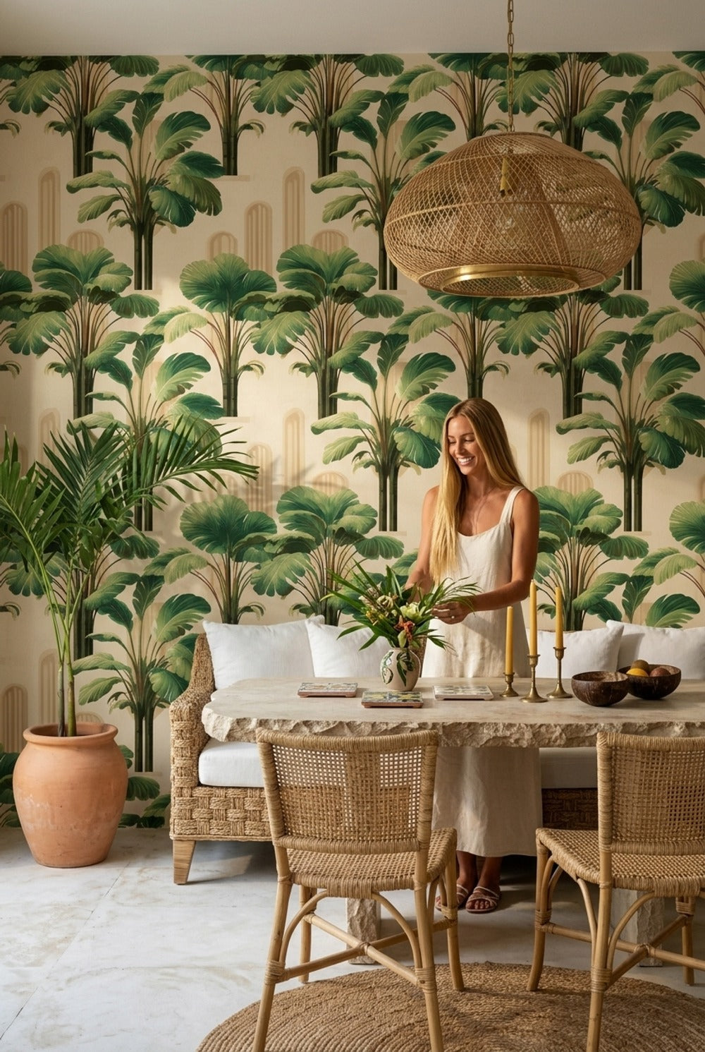 Tropical Wallpaper Botanical Palm Leaves Removable Wall Decor