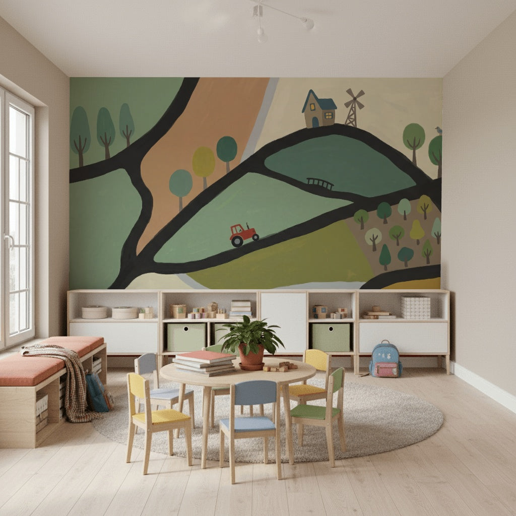 White Background Wallpaper Minimal Illustrated Wall Mural
