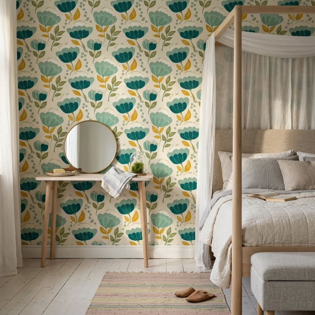Botanical Wallpaper Scandinavian Removable Bright Wall Decor