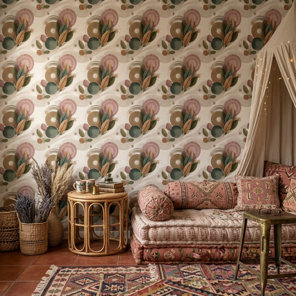 Retro Abstract Wallpaper Geometric Leaves Pattern Wall Mural