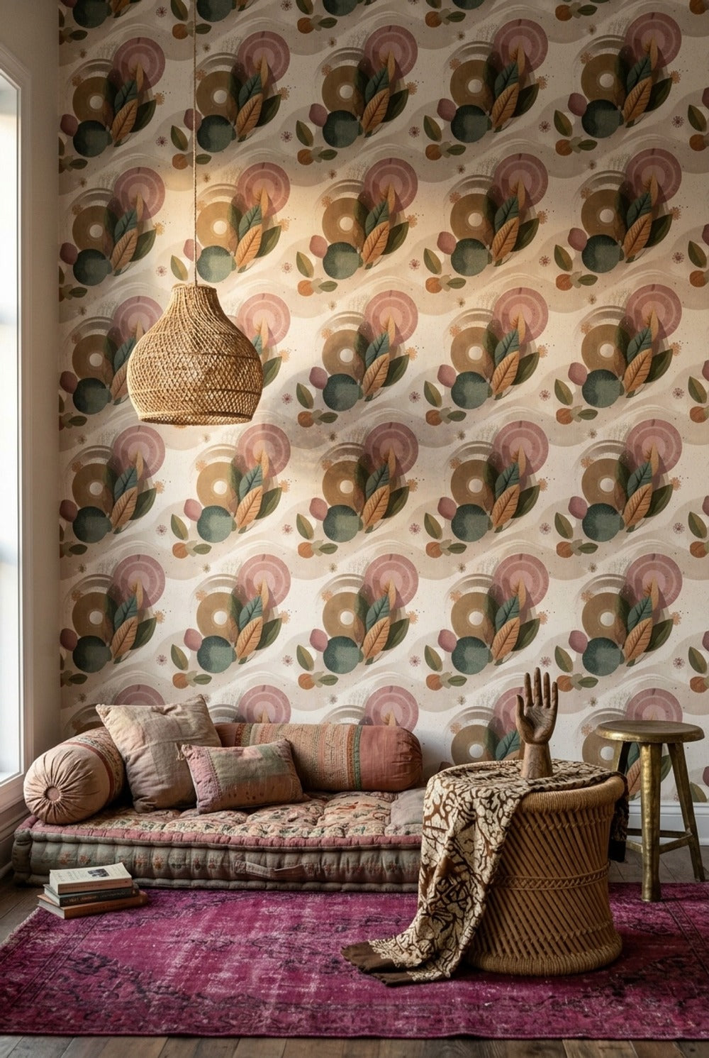 Retro Abstract Wallpaper Geometric Leaves Pattern Wall Mural