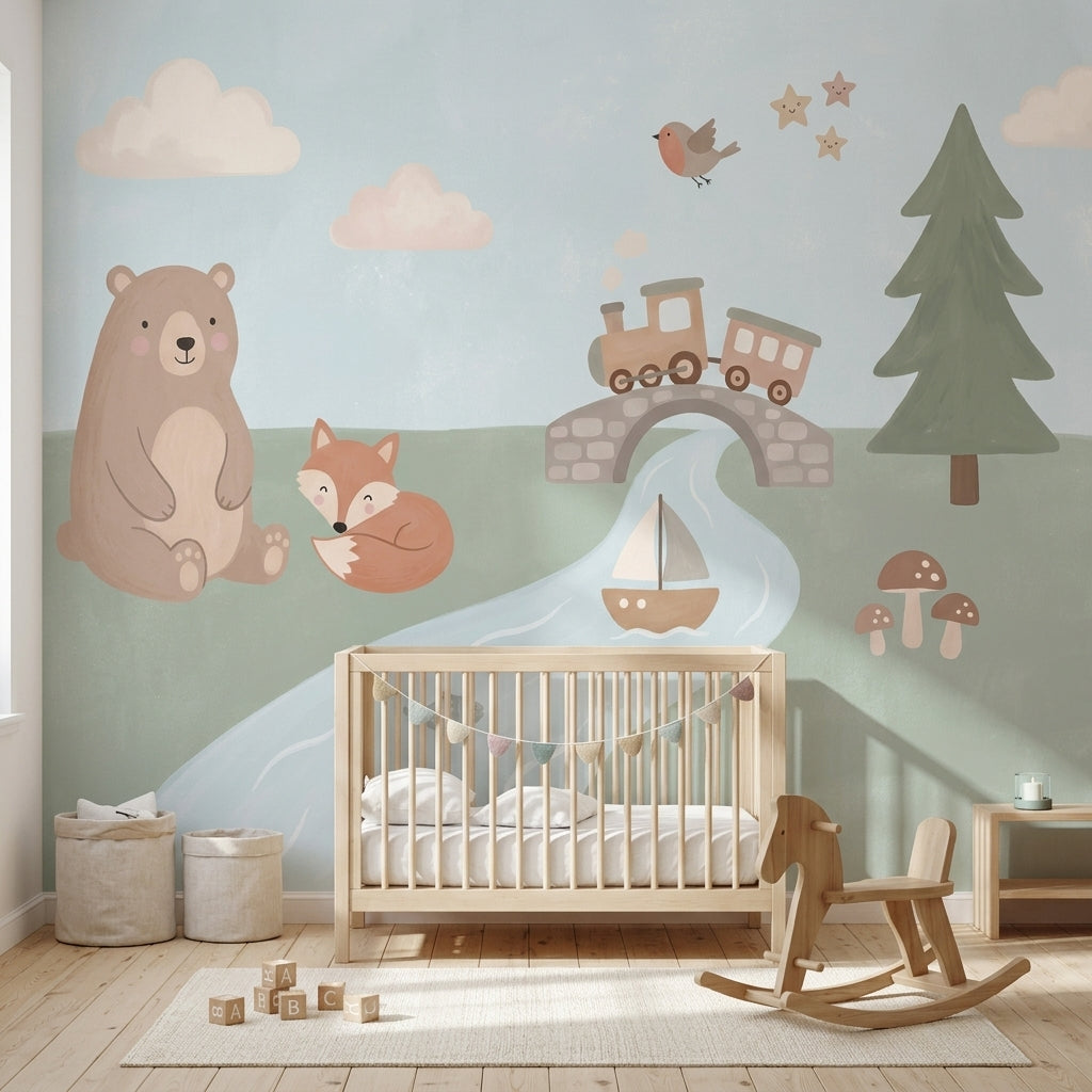 Nursery Wallpaper Pastel Cute Animals Wall Mural