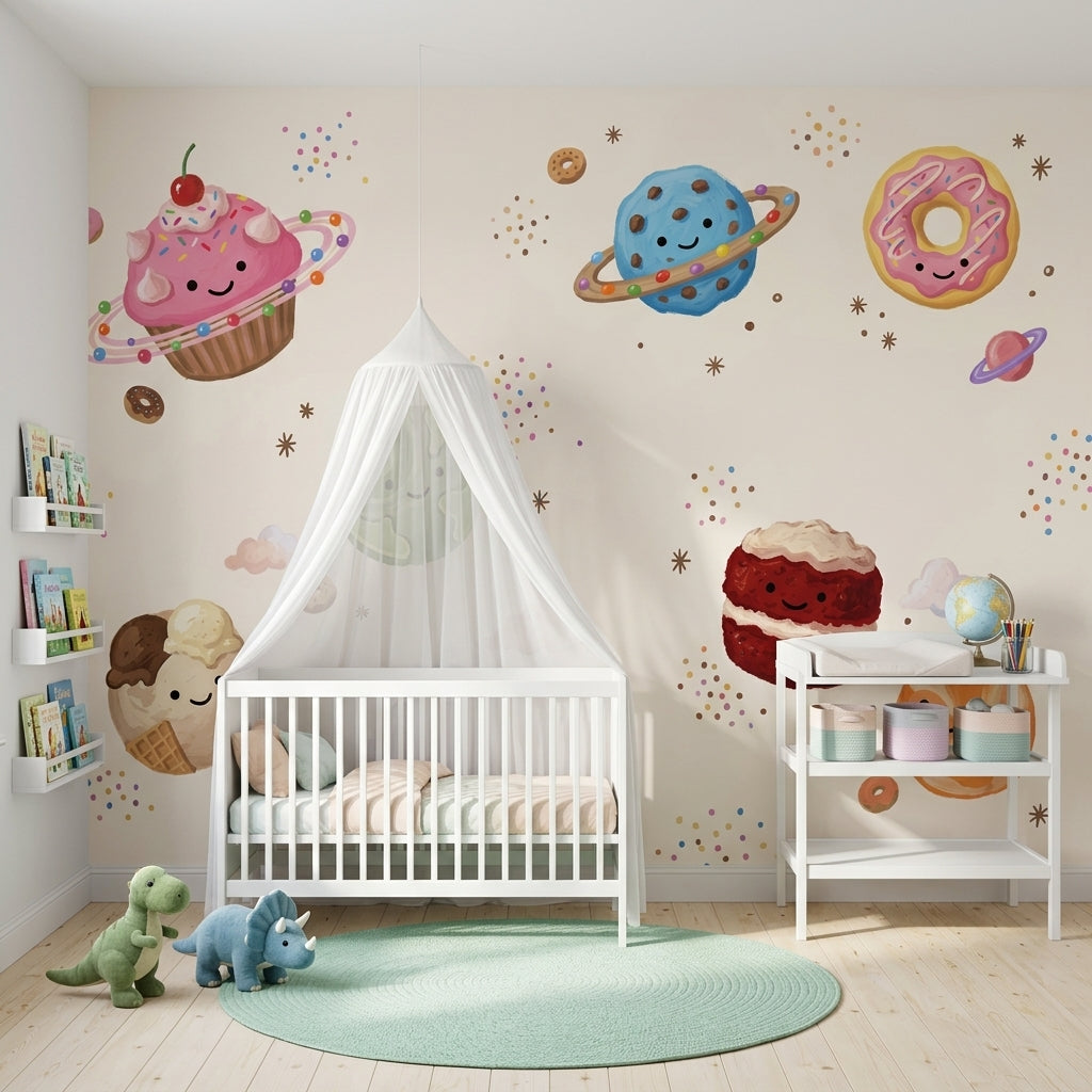 Space Desserts Wallpaper Cute Planets Pastel Sprinkles Wall Mural