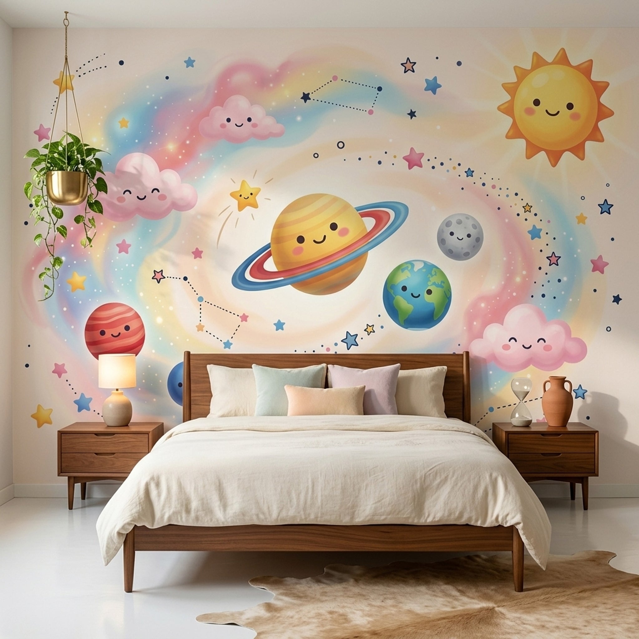 Cute Space Wallpaper Kawaii Planets Pastel Galaxy Removable Wall Decor