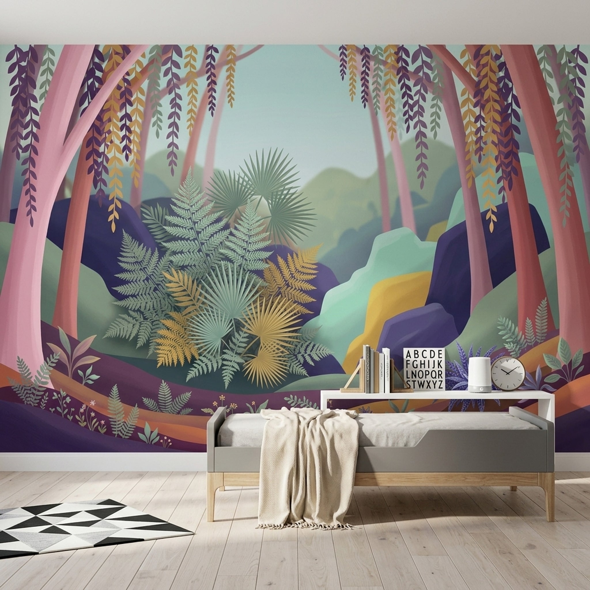 Whimsical Forest Wallpaper Muted Green Removable Wall Decor