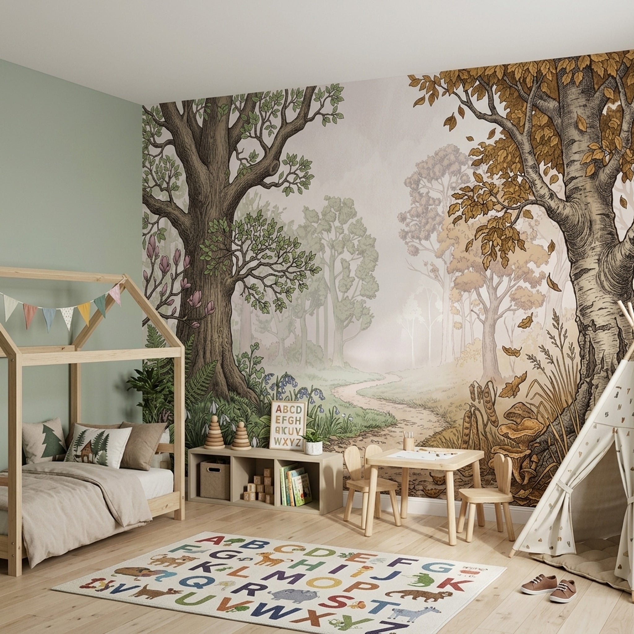 Misty Forest Wallpaper Woodland Removable Botanical Wall Decor