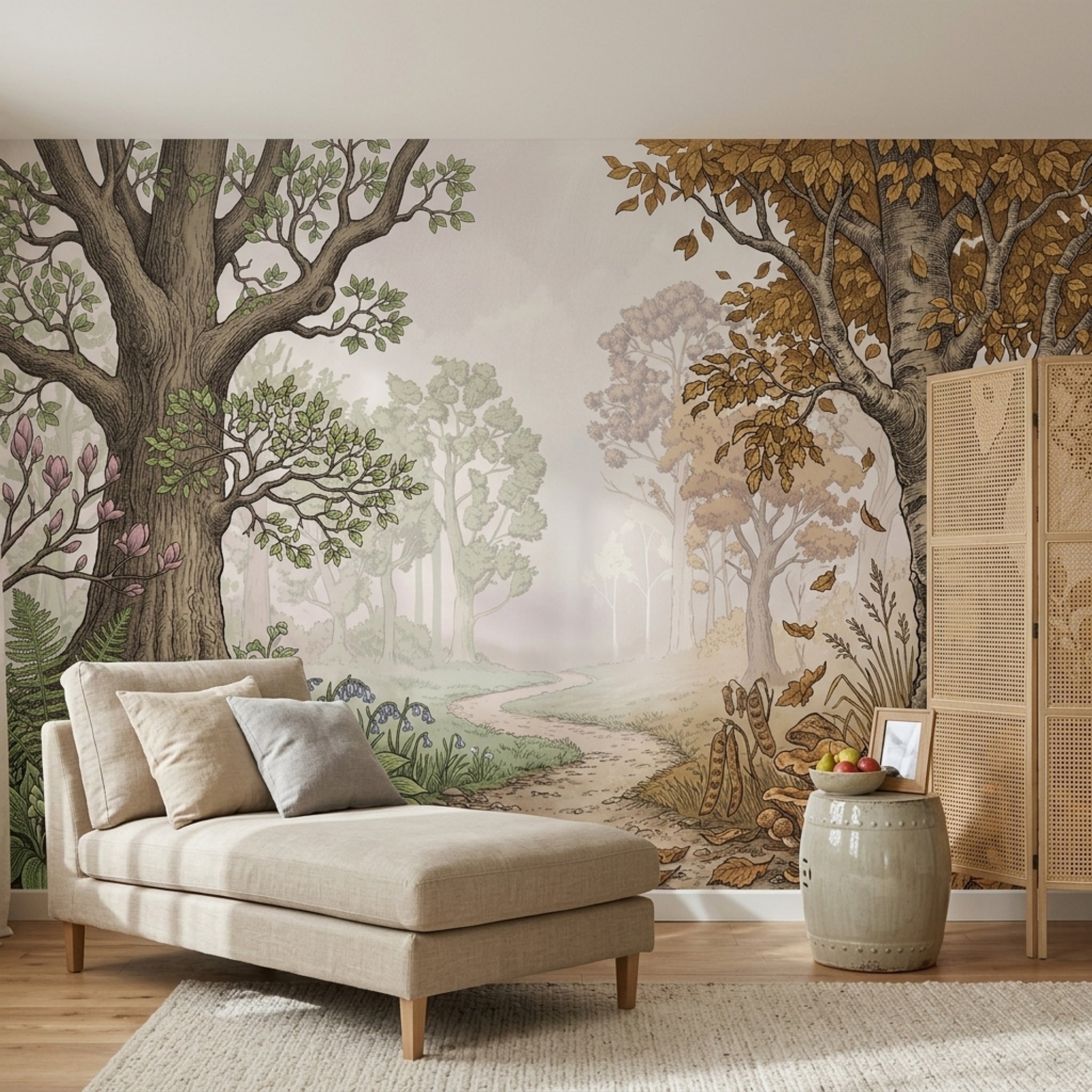 Misty Forest Wallpaper Woodland Removable Botanical Wall Decor