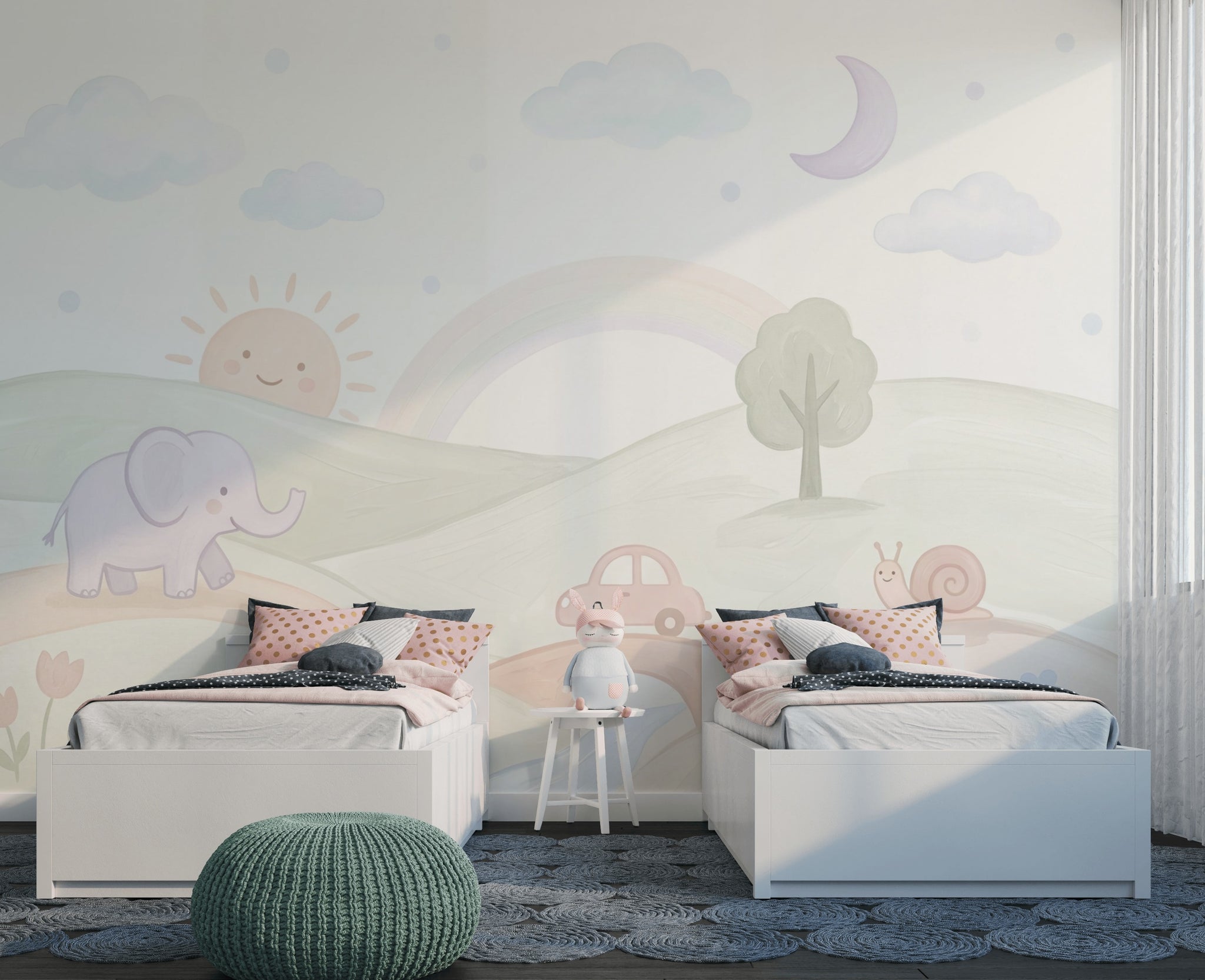Nursery Wallpaper Pastel Removable Landscape Wall Decor
