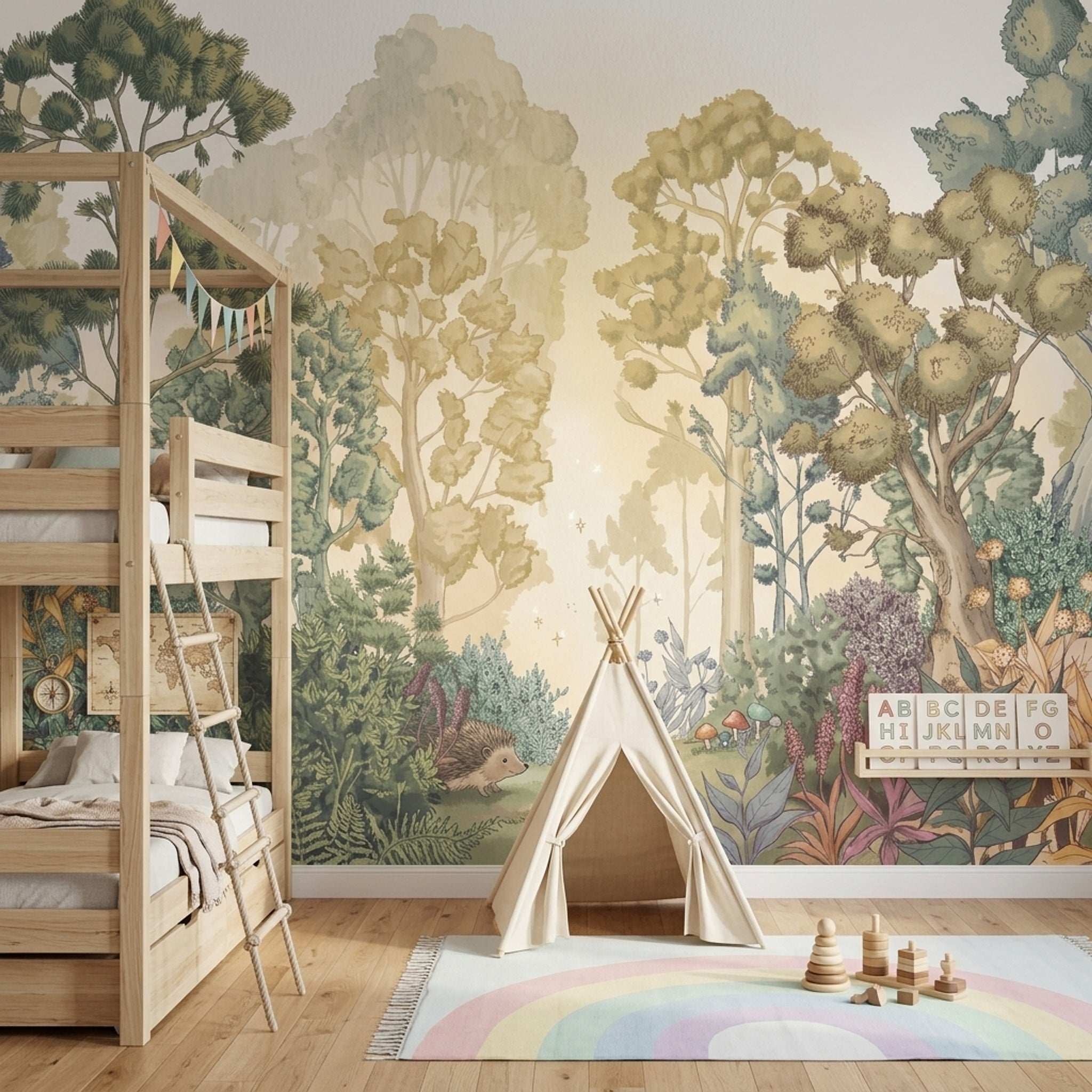 Misty Forest Wallpaper Woodland Botanical Removable Wall Decor