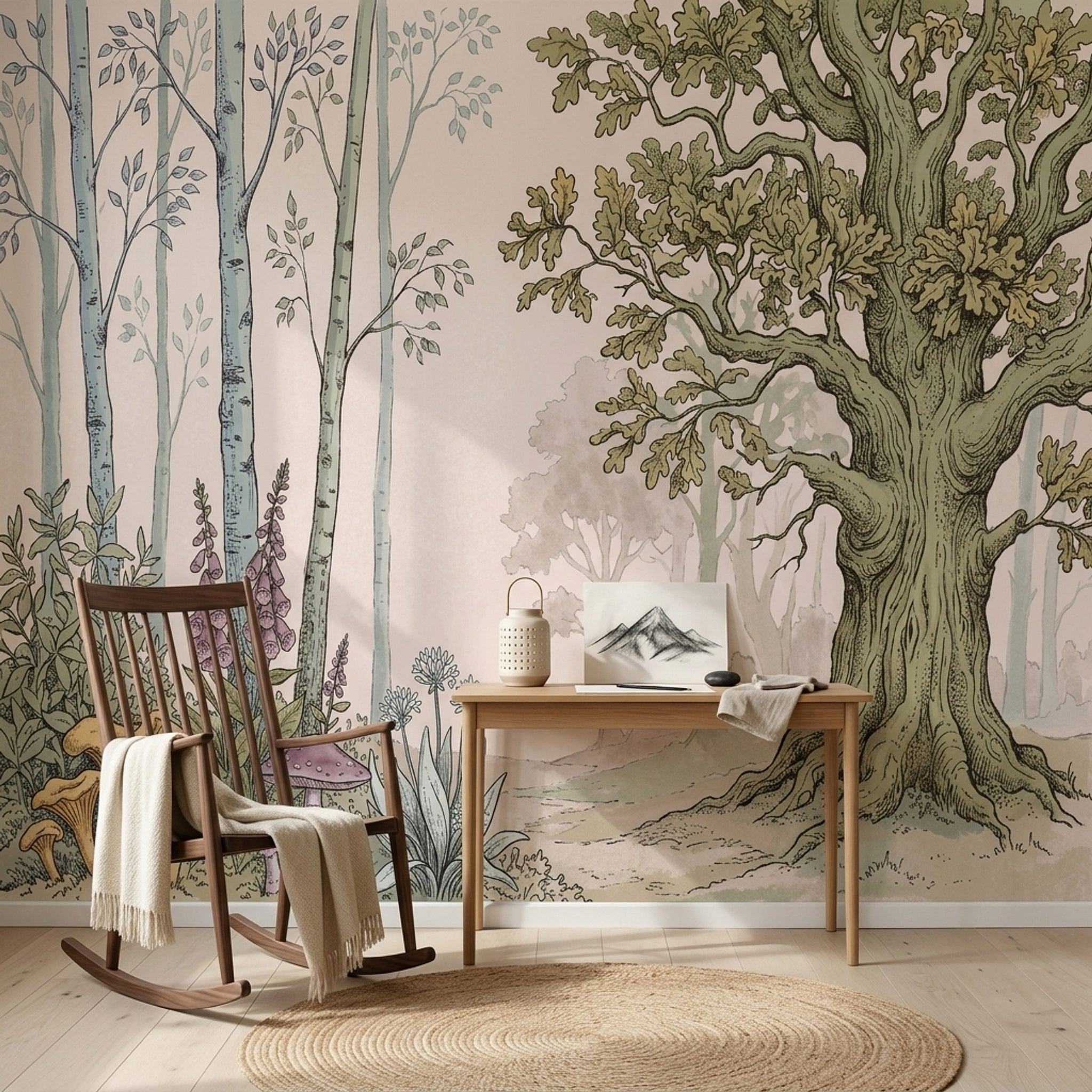 Woodland Wallpaper Forest Landscape Removable Oak Tree Wall Decor