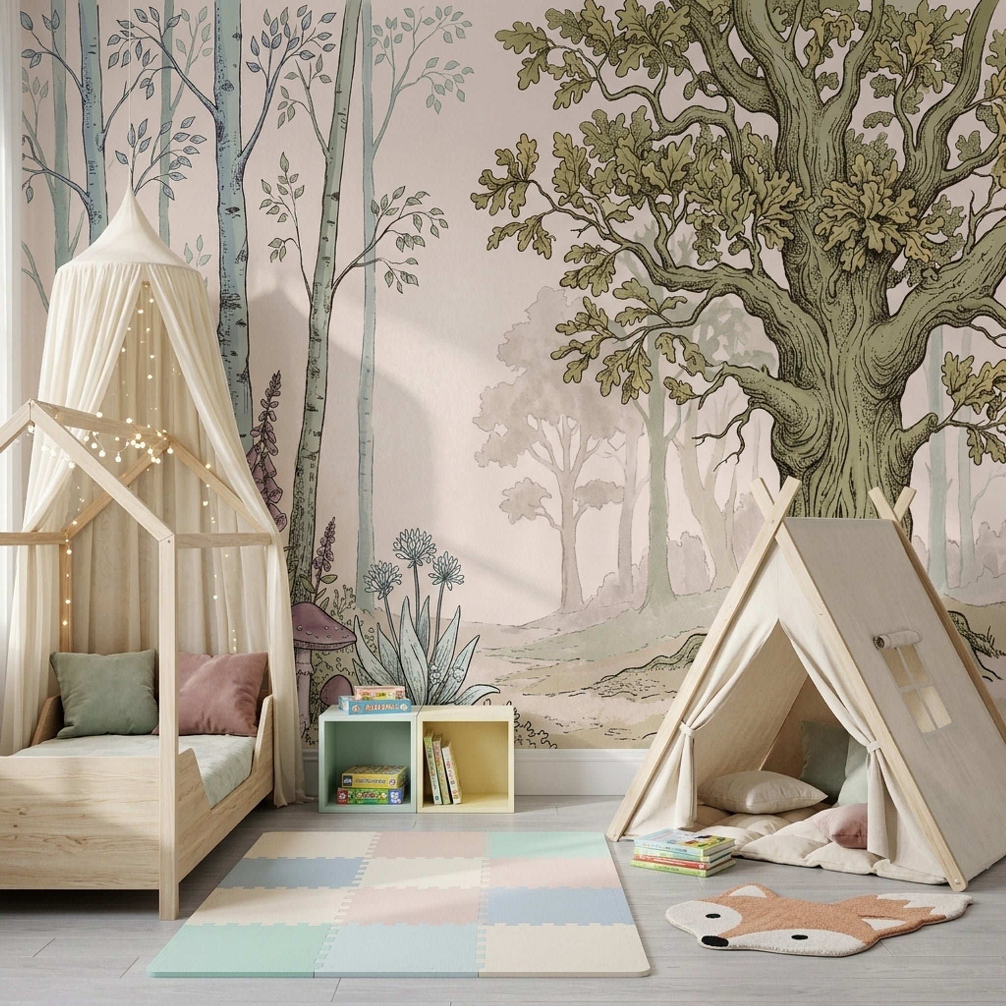 Woodland Wallpaper Forest Landscape Removable Oak Tree Wall Decor
