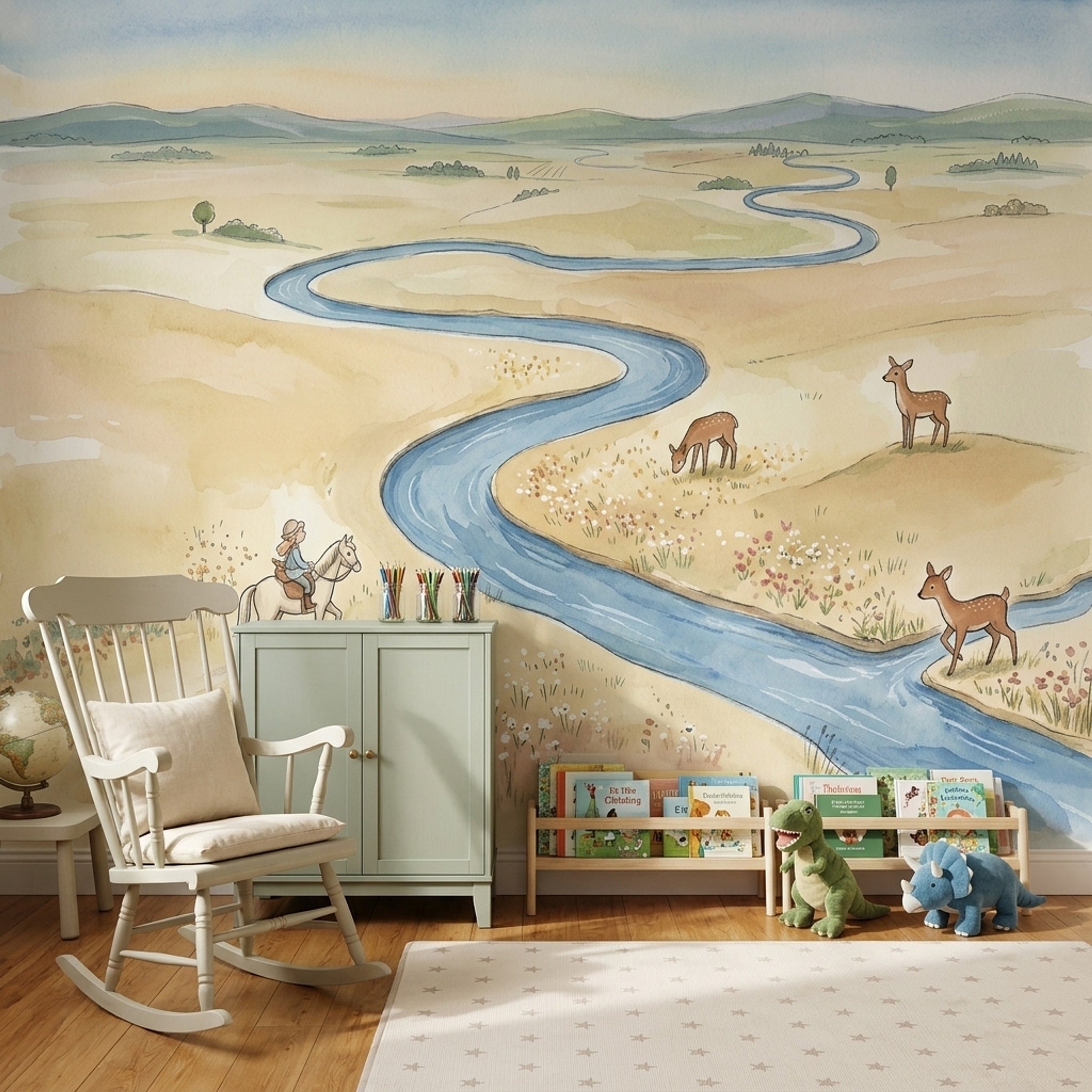 Winding River Wallpaper Landscape Watercolor Wall Mural