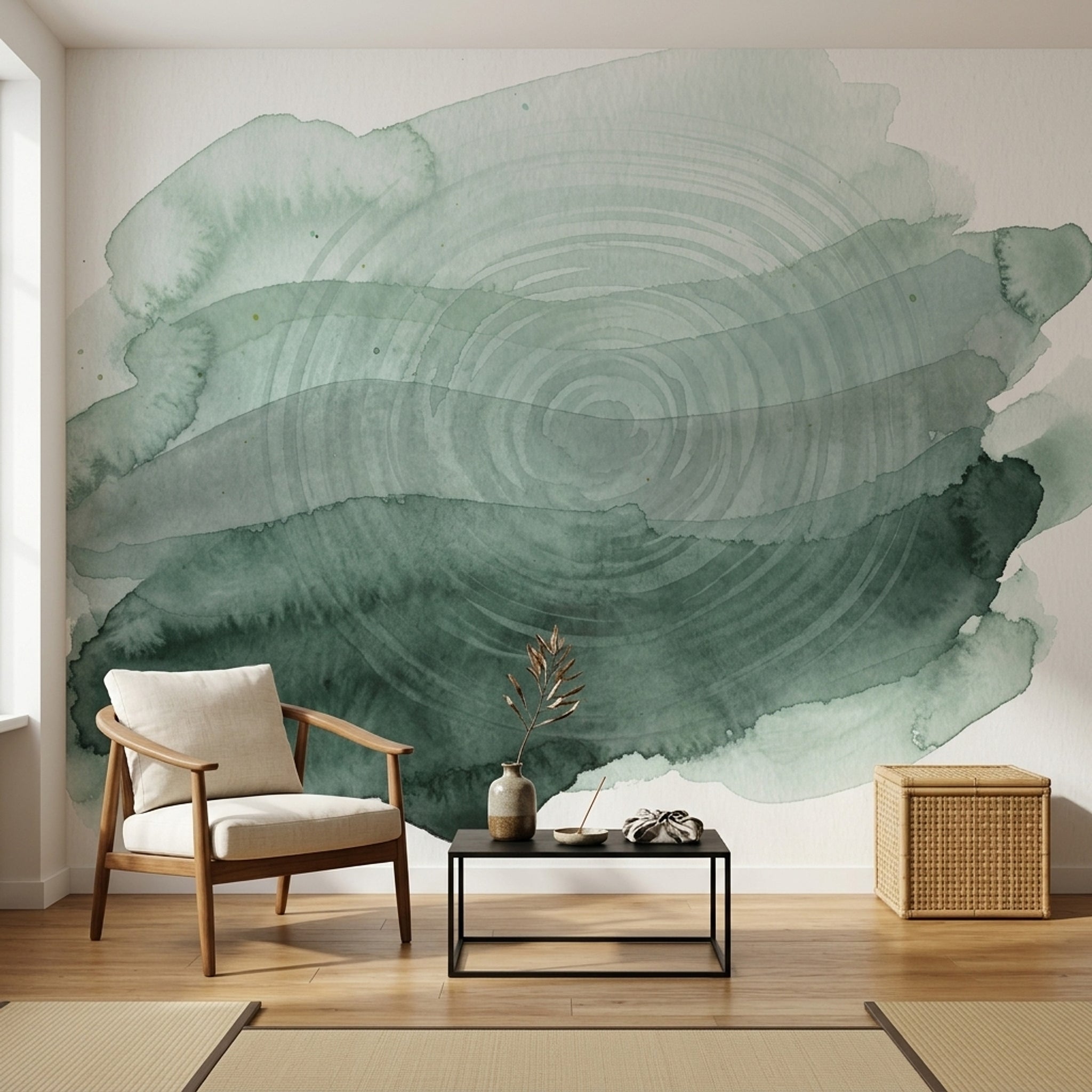 Muted Green Wallpaper Watercolor Minimalist Wall Mural