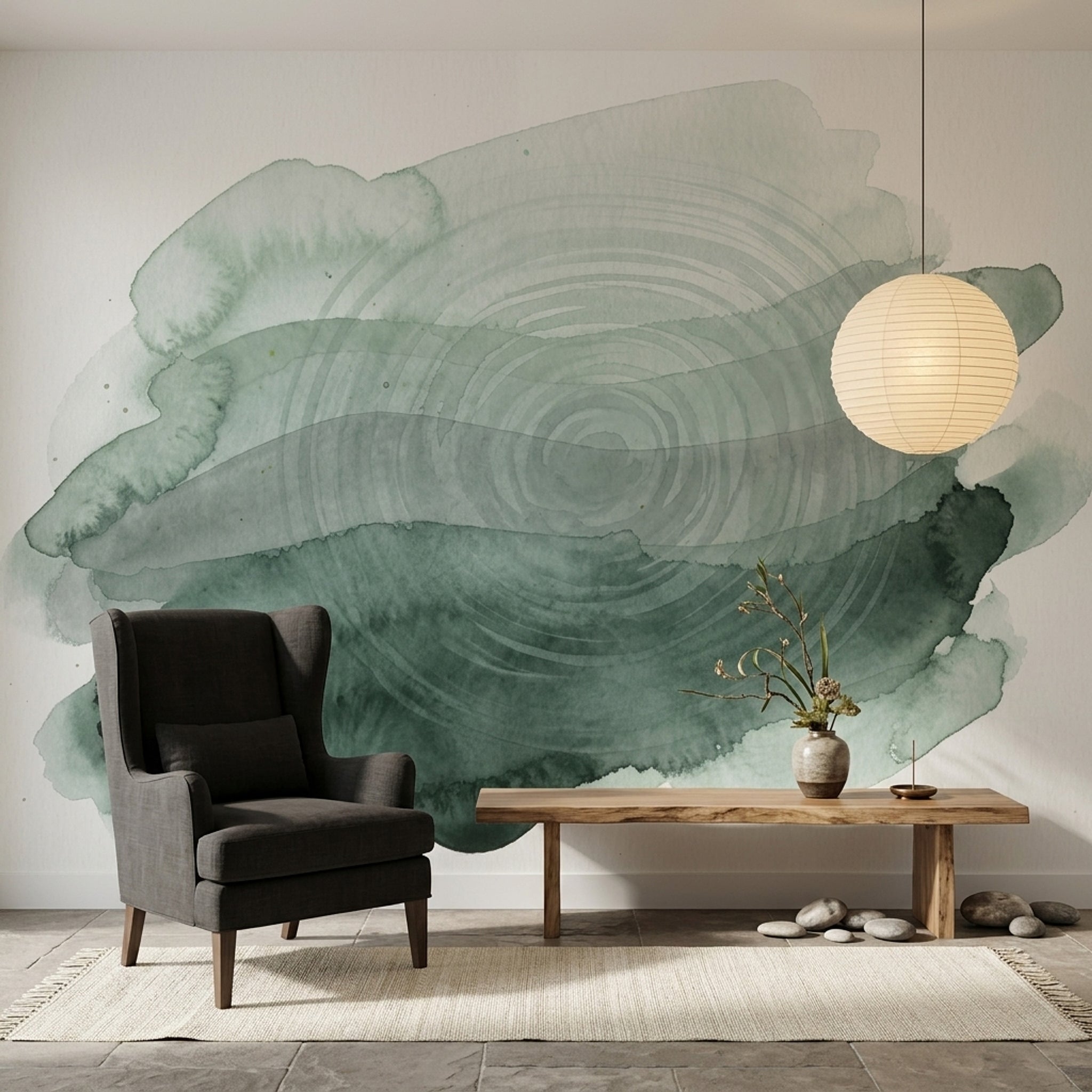Muted Green Wallpaper Watercolor Minimalist Wall Mural