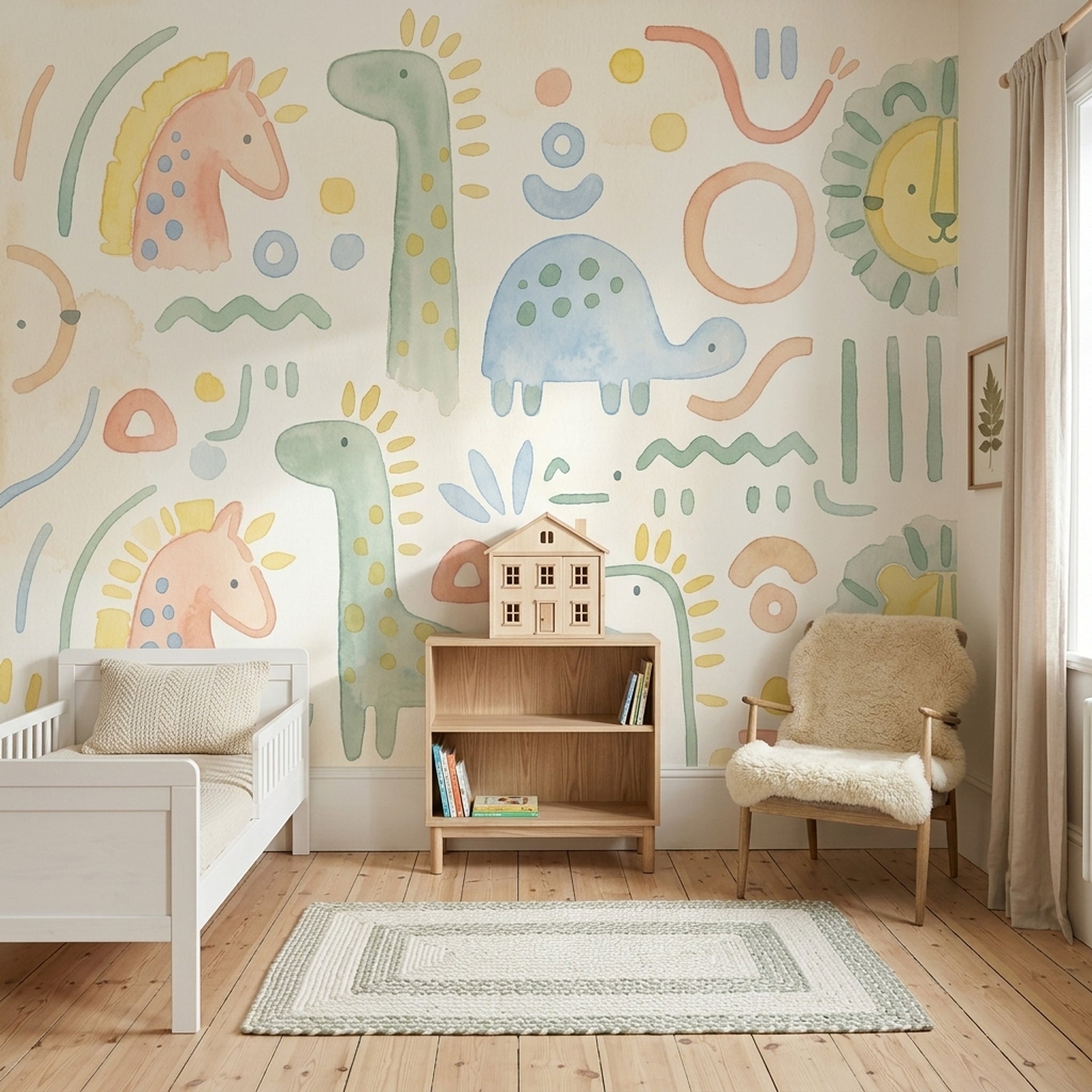 Muted Green Wallpaper Pastel Safari Removable Nursery Wall Decor