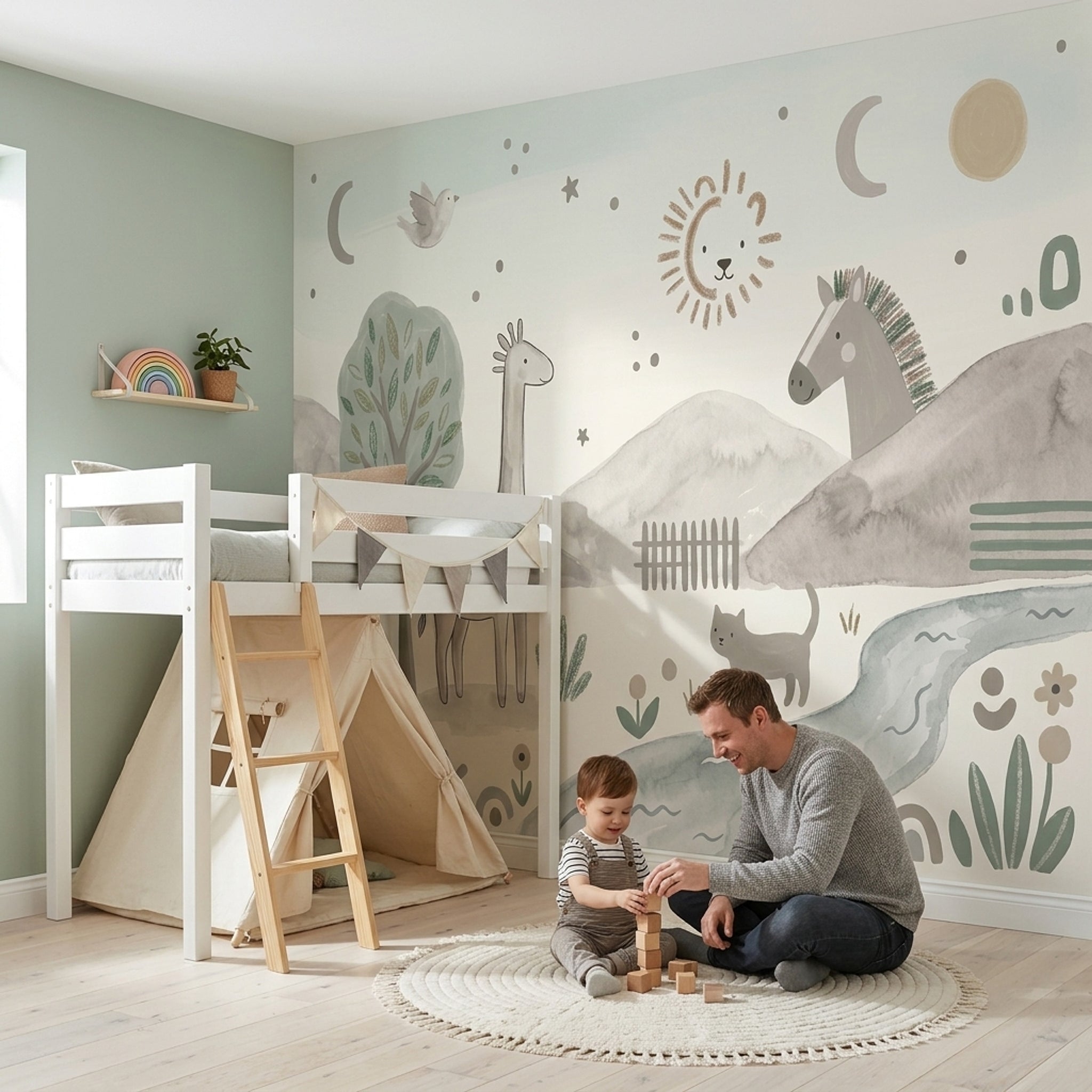 Muted Green Wallpaper Safari Nursery Woodland Wall Mural