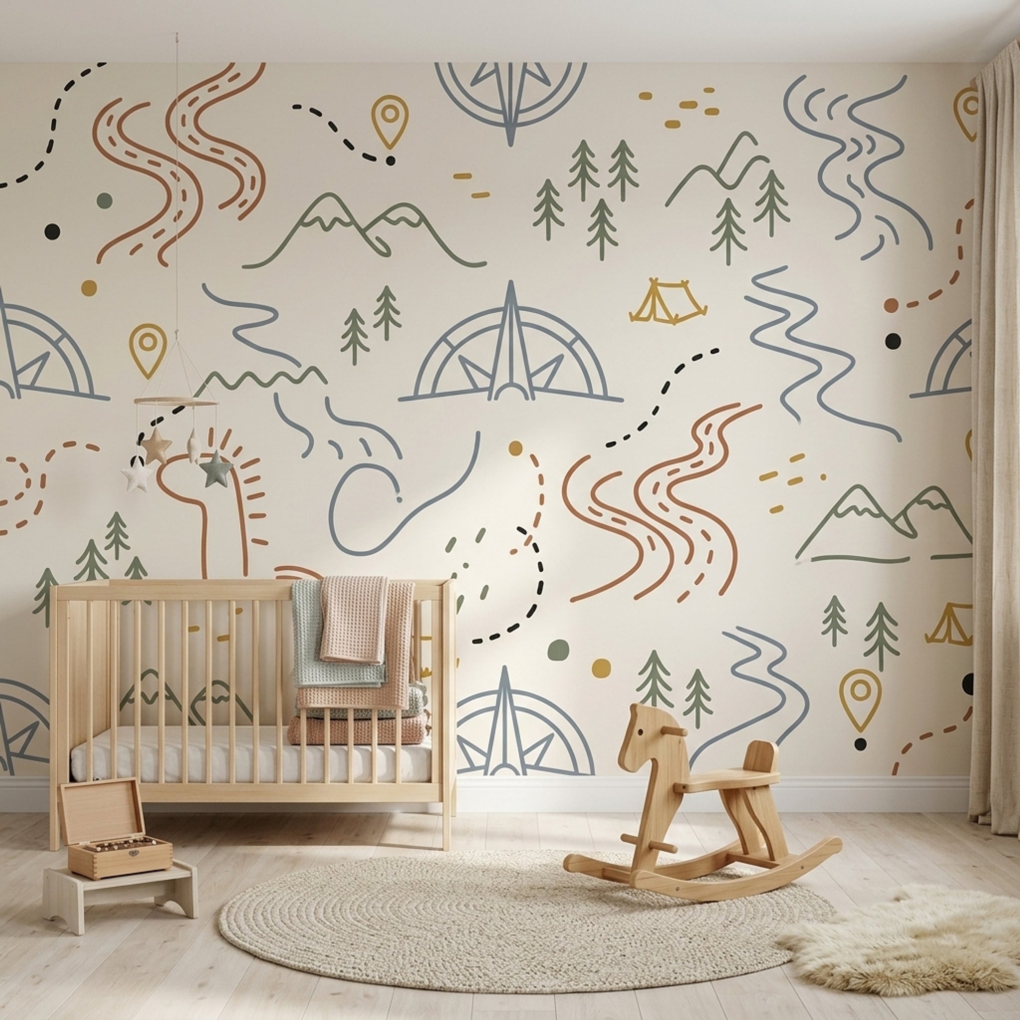 Adventure Map Wallpaper Camping Mountains Wall Mural