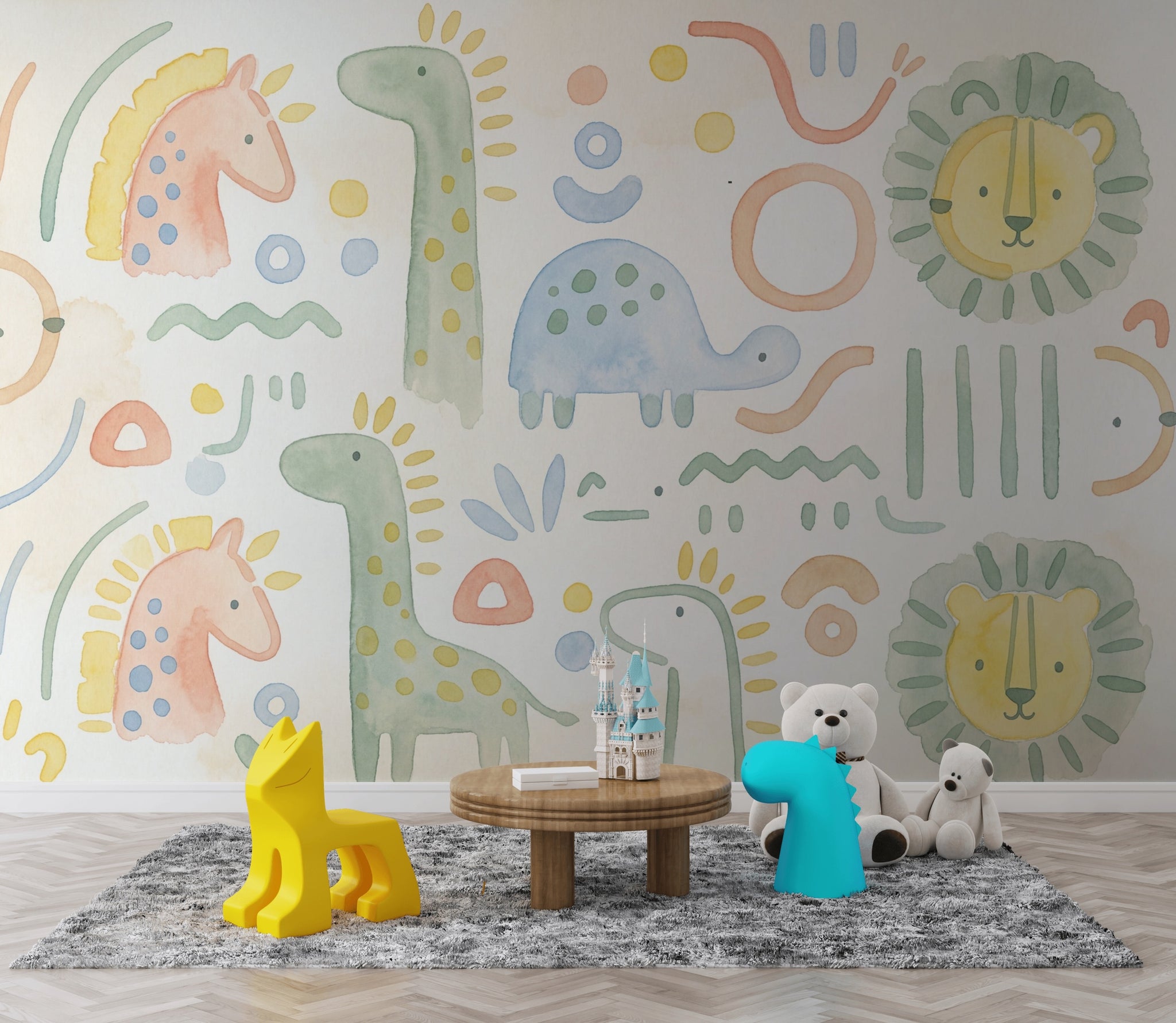 Muted Green Wallpaper Pastel Safari Removable Nursery Wall Decor