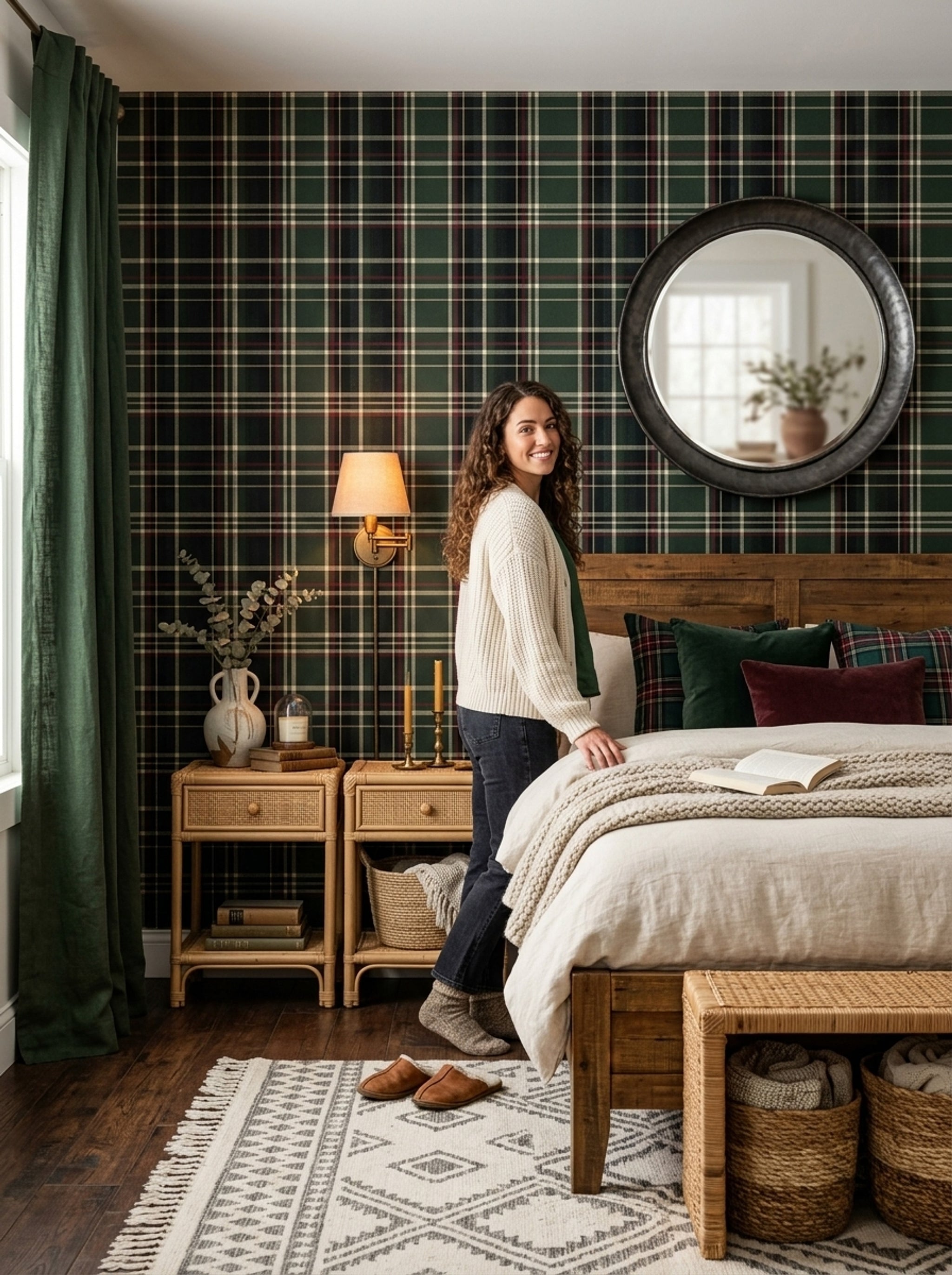 Tartan Wallpaper Plaid Removable Forest Green Wall Decor