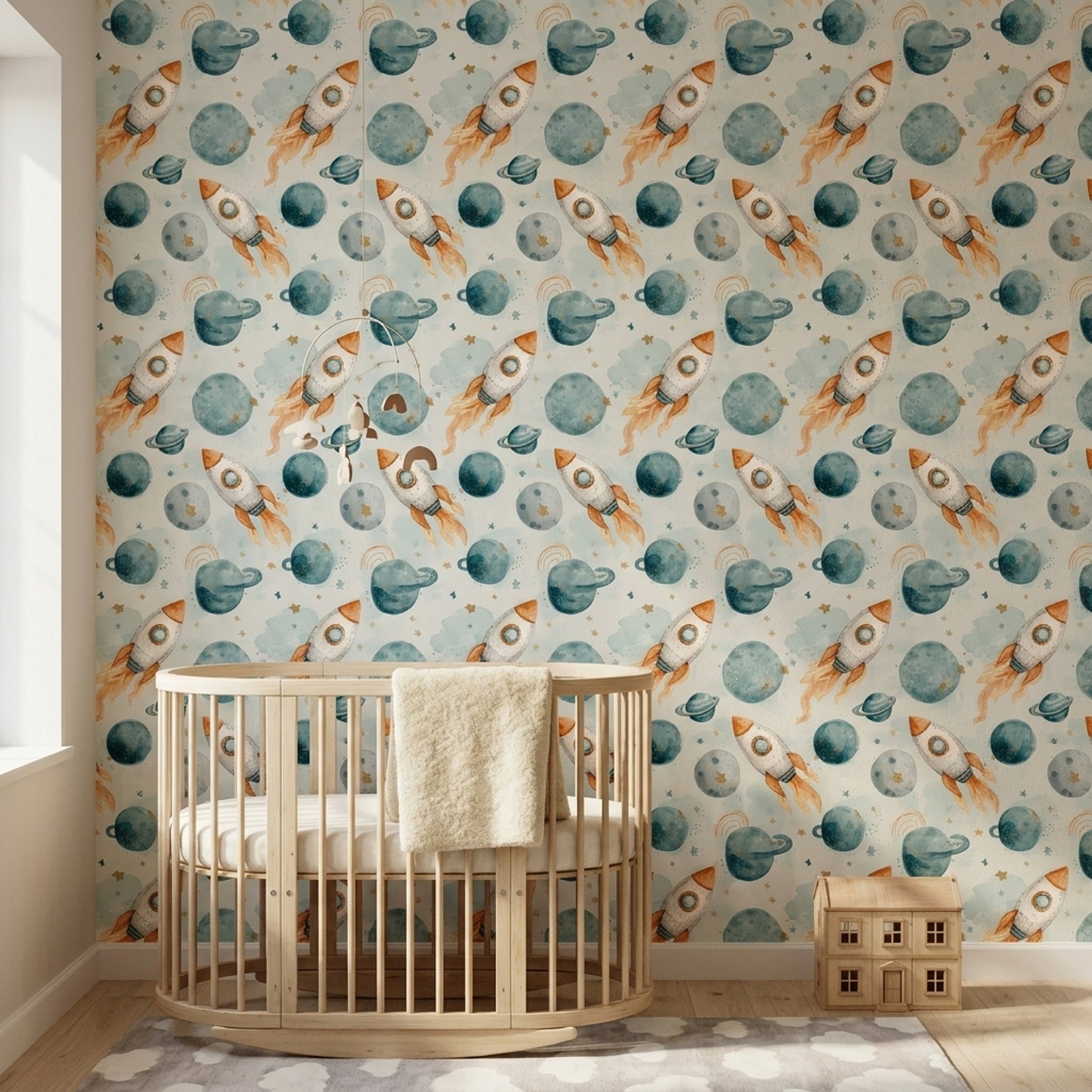 Watercolor Wallpaper Space Removable Kids Nursery Wall Decor