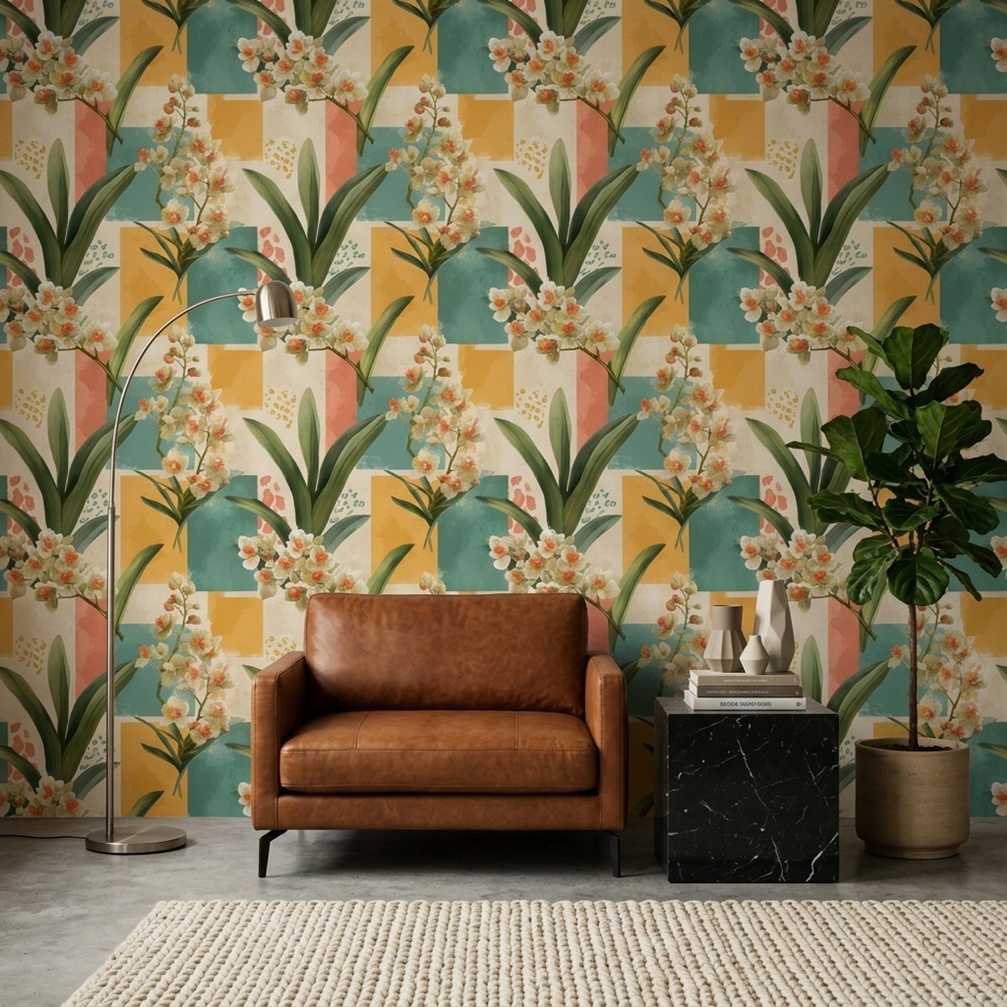 Orchid Wallpaper Floral Botanical Leaves Decorative Mural