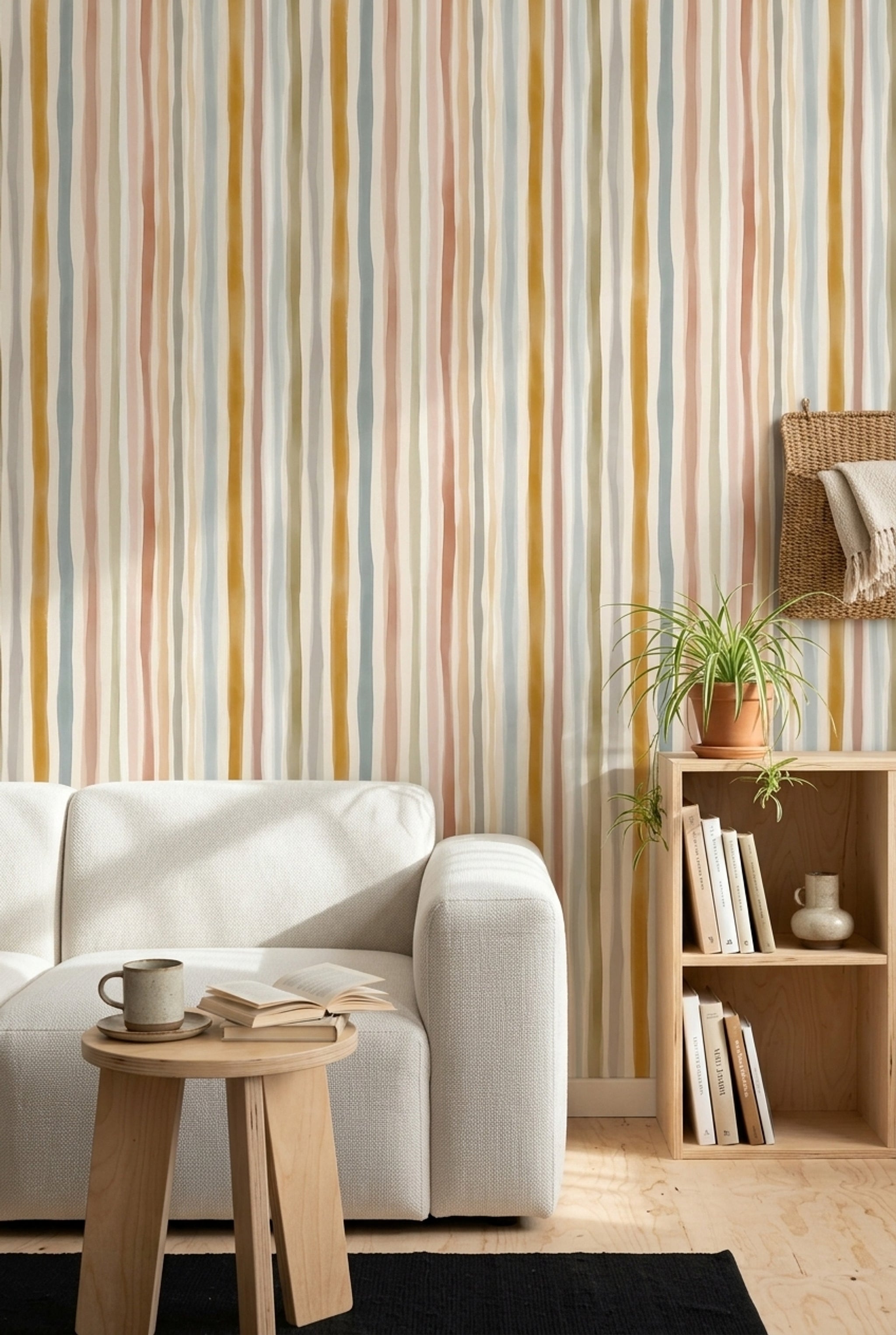 Watercolor Stripes Wallpaper Vertical Lines Hand Painted Removable Wall Decor