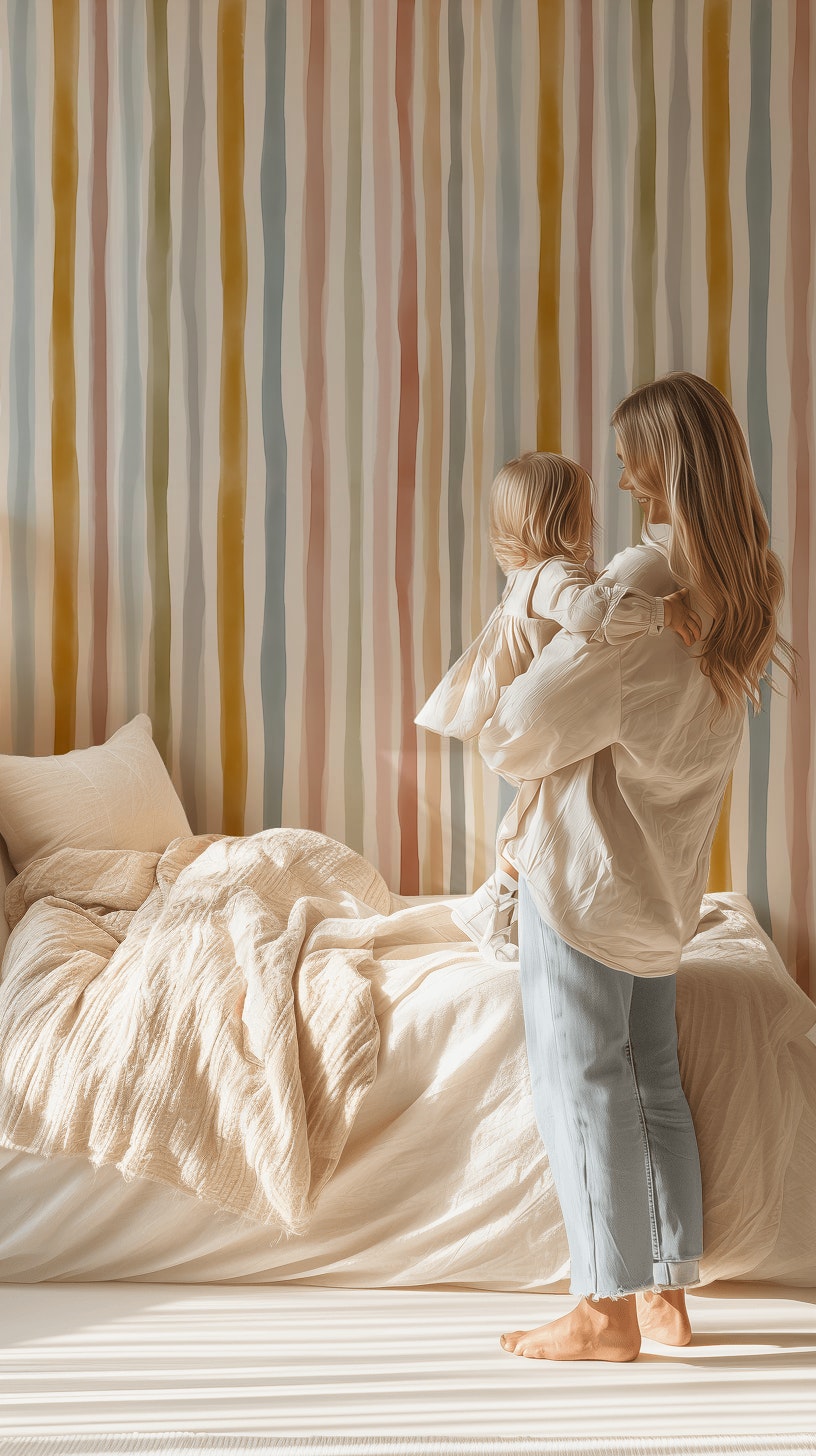 Watercolor Stripes Wallpaper Vertical Lines Hand Painted Removable Wall Decor