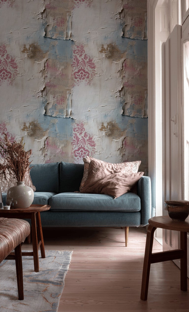 Abstract Texture Wallpaper Distressed Plaster Shabby Chic Removable Wall Decor