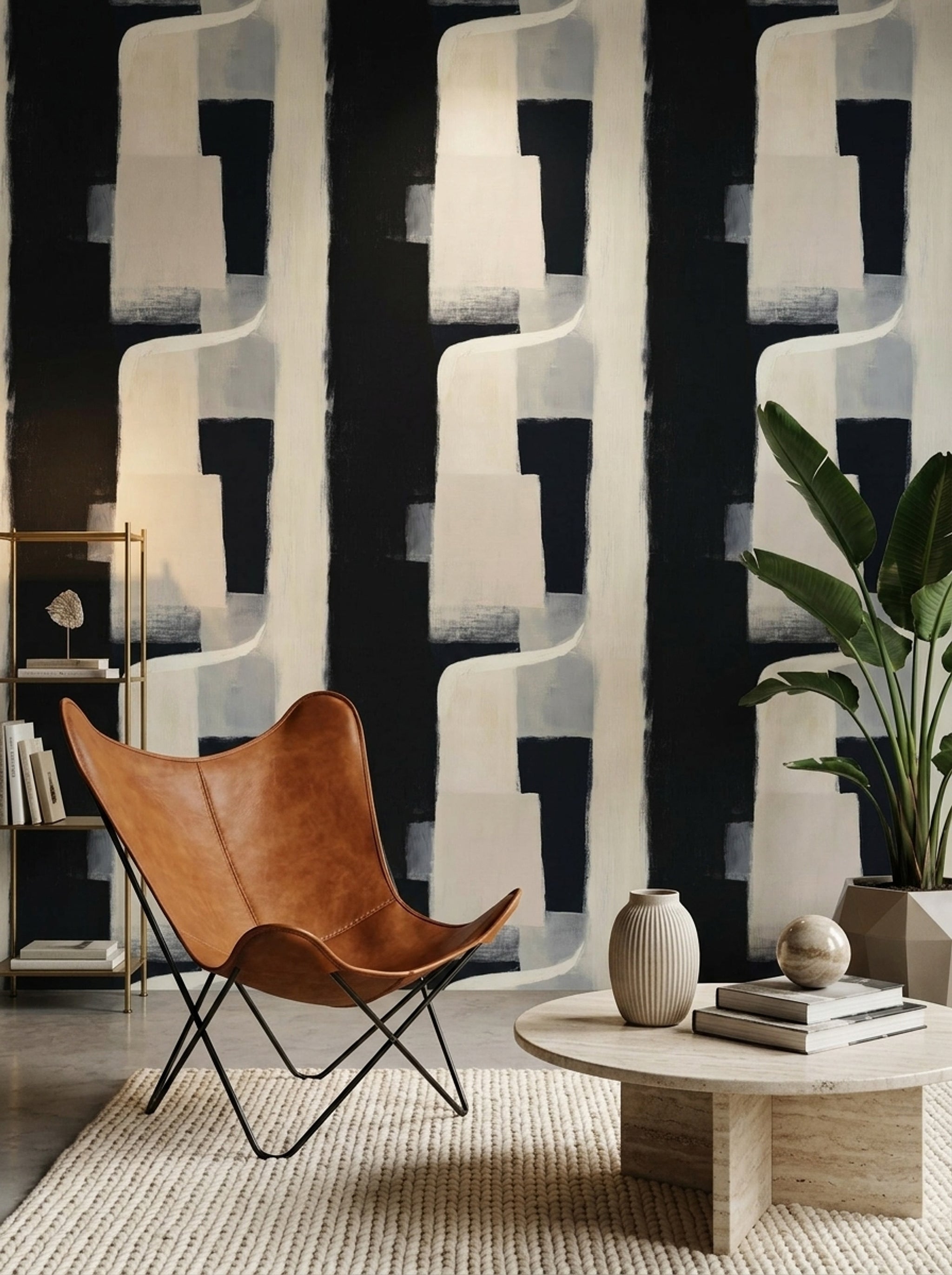Dark Abstract Wallpaper Geometric Blocks Scandinavian Neutral Decorative Mural