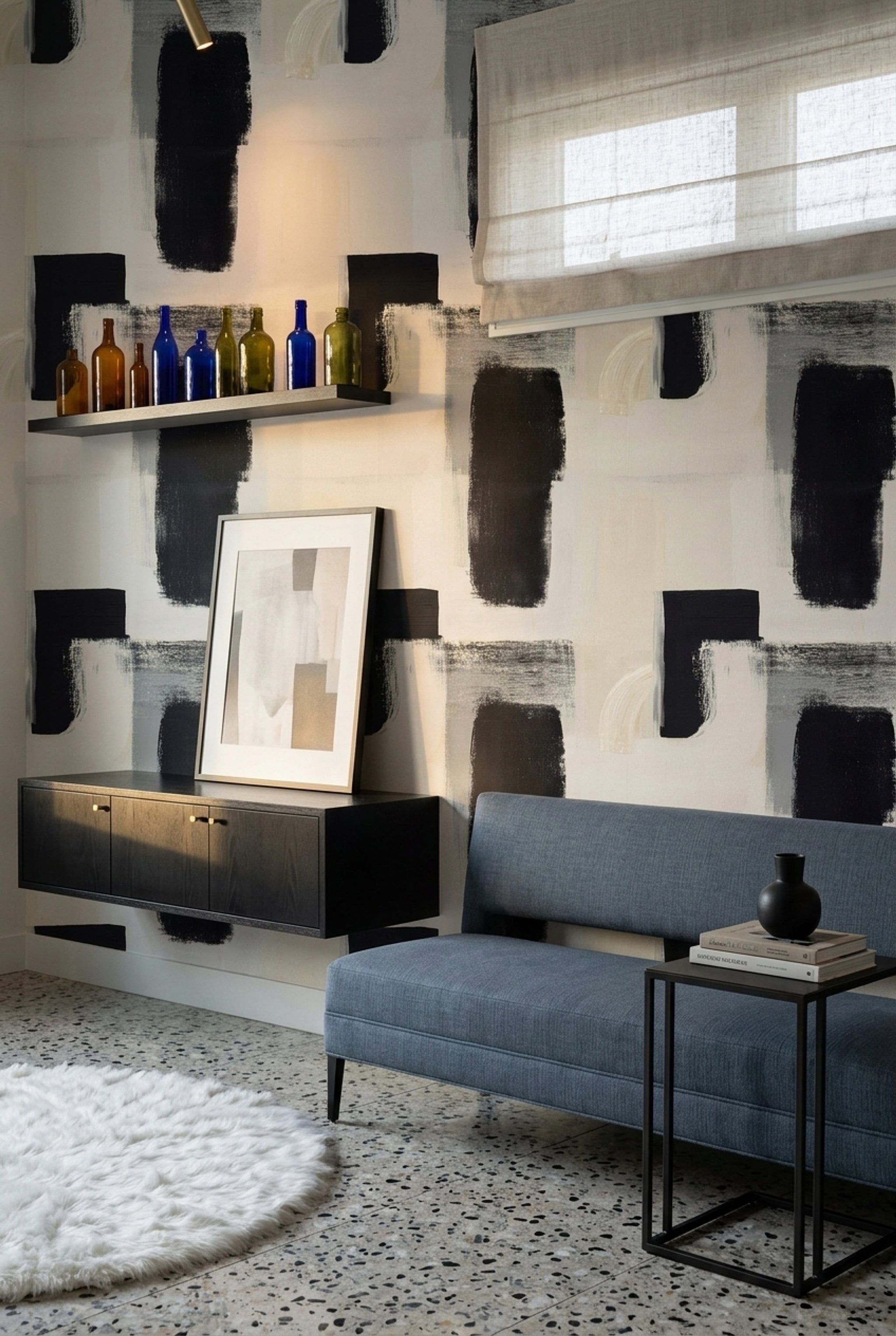 Abstract Wallpaper Geometric Blocks Removable Minimalist Wall Decor