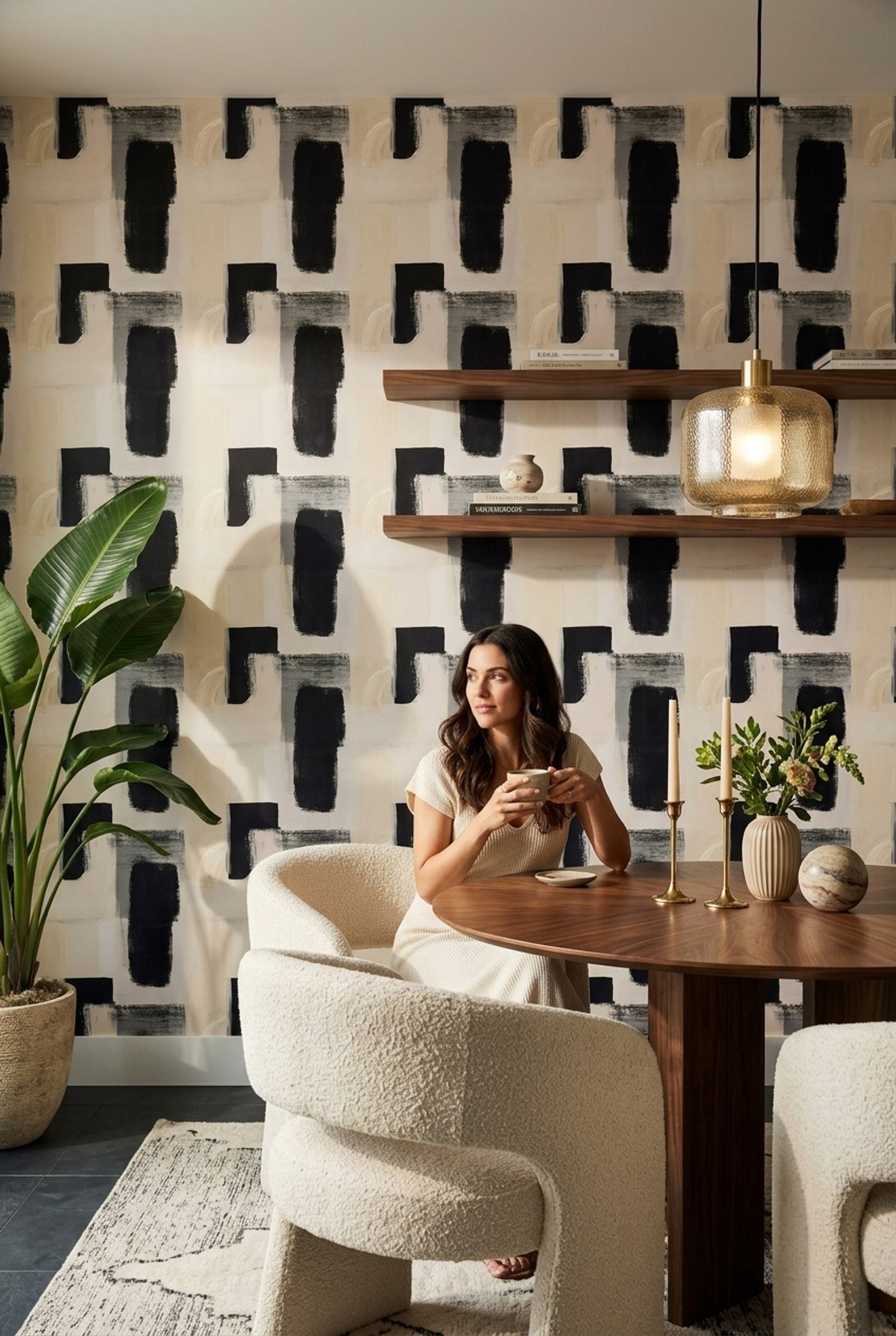Abstract Wallpaper Geometric Blocks Removable Minimalist Wall Decor