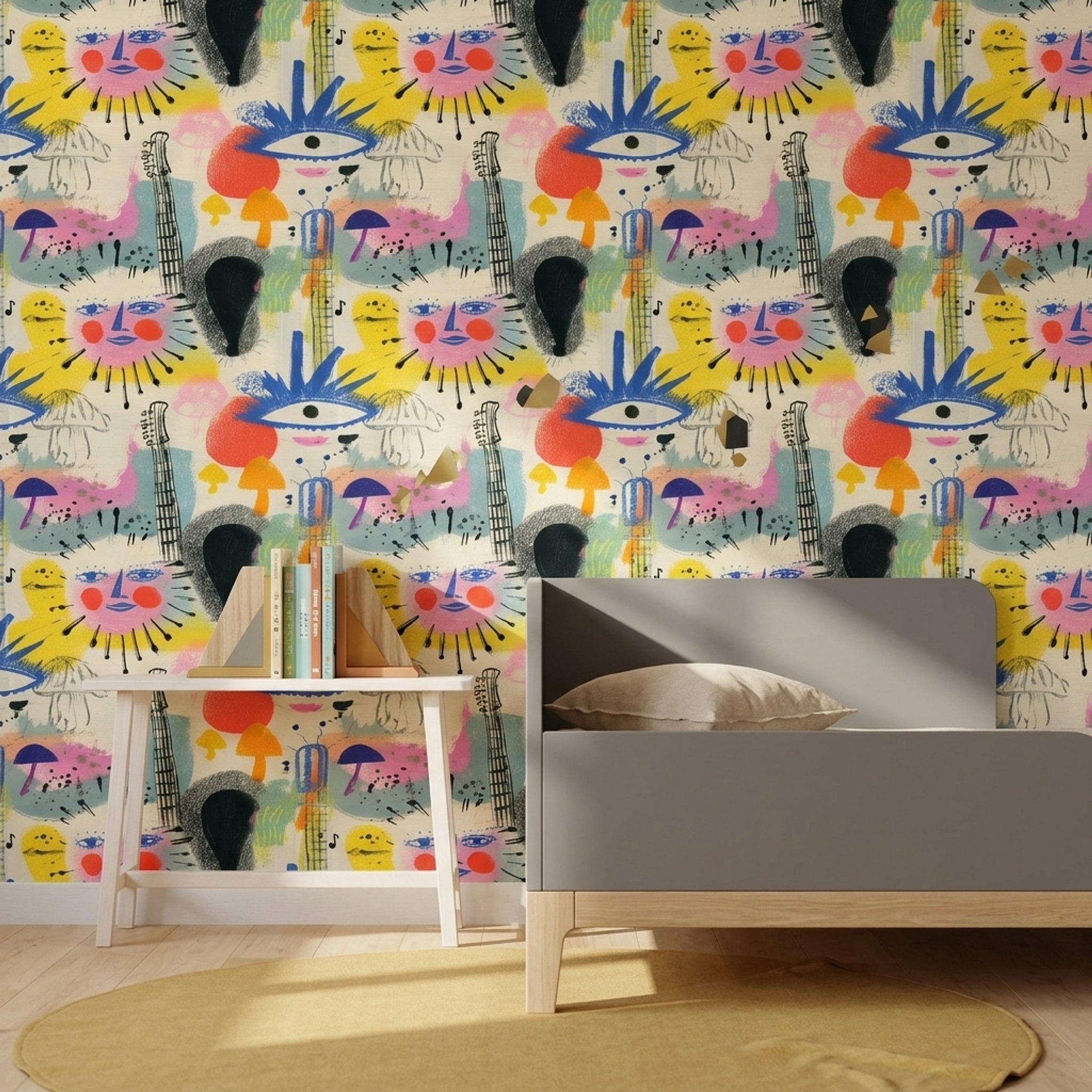 Faces Wallpaper Mixed Media Colorful Decorative Mural