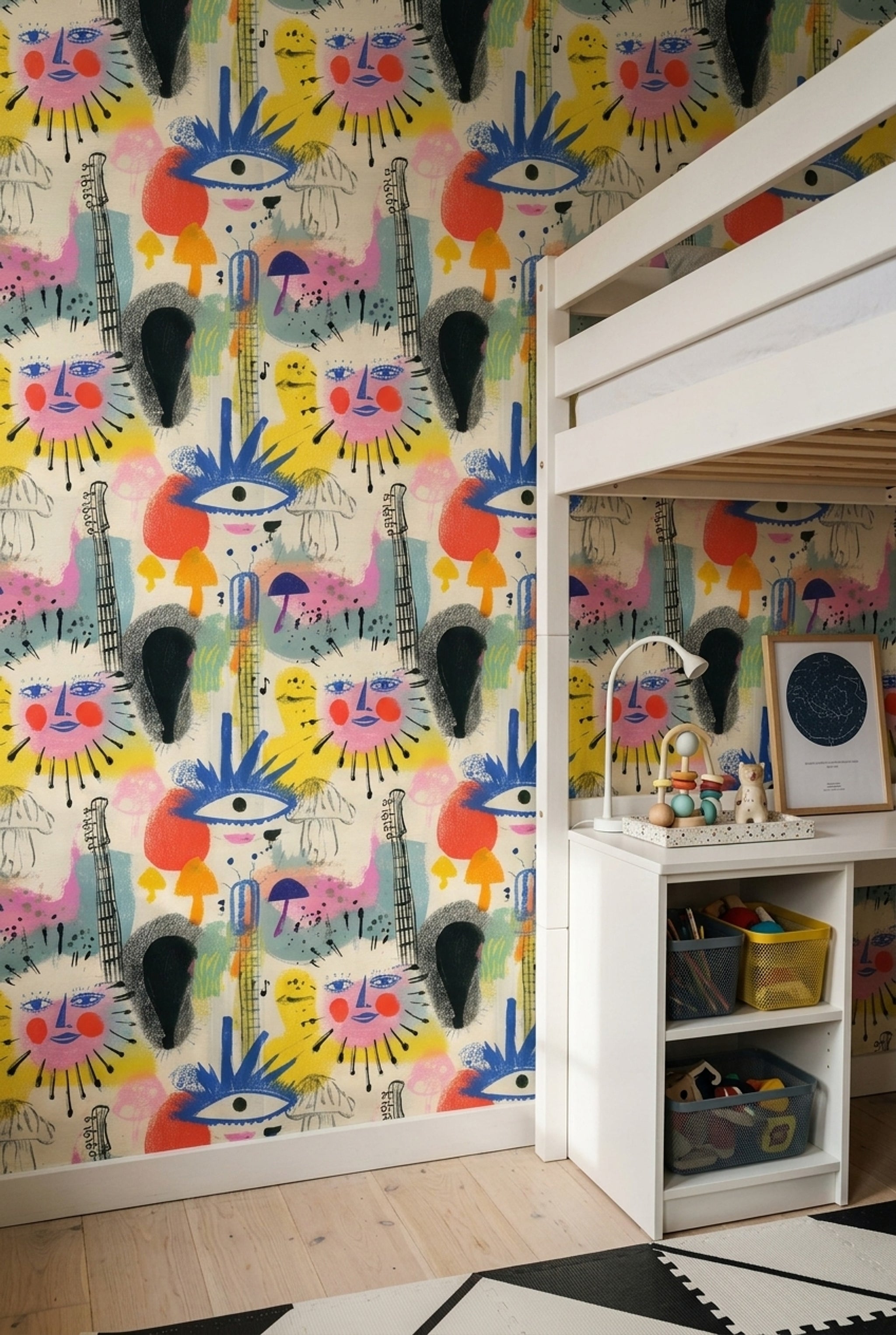 Faces Wallpaper Mixed Media Colorful Decorative Mural